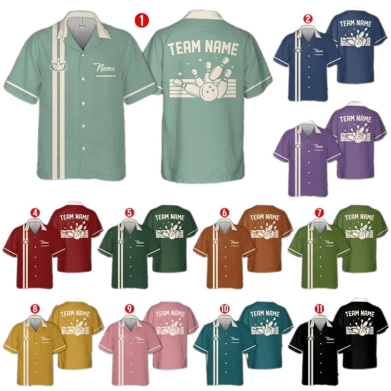 Custom Name Bowling Hawaiian Shirt, Personalized Bowling Hawaiian Shirt, Retro Bowling Button Up Shirt For Bowlers, Bowling Squad