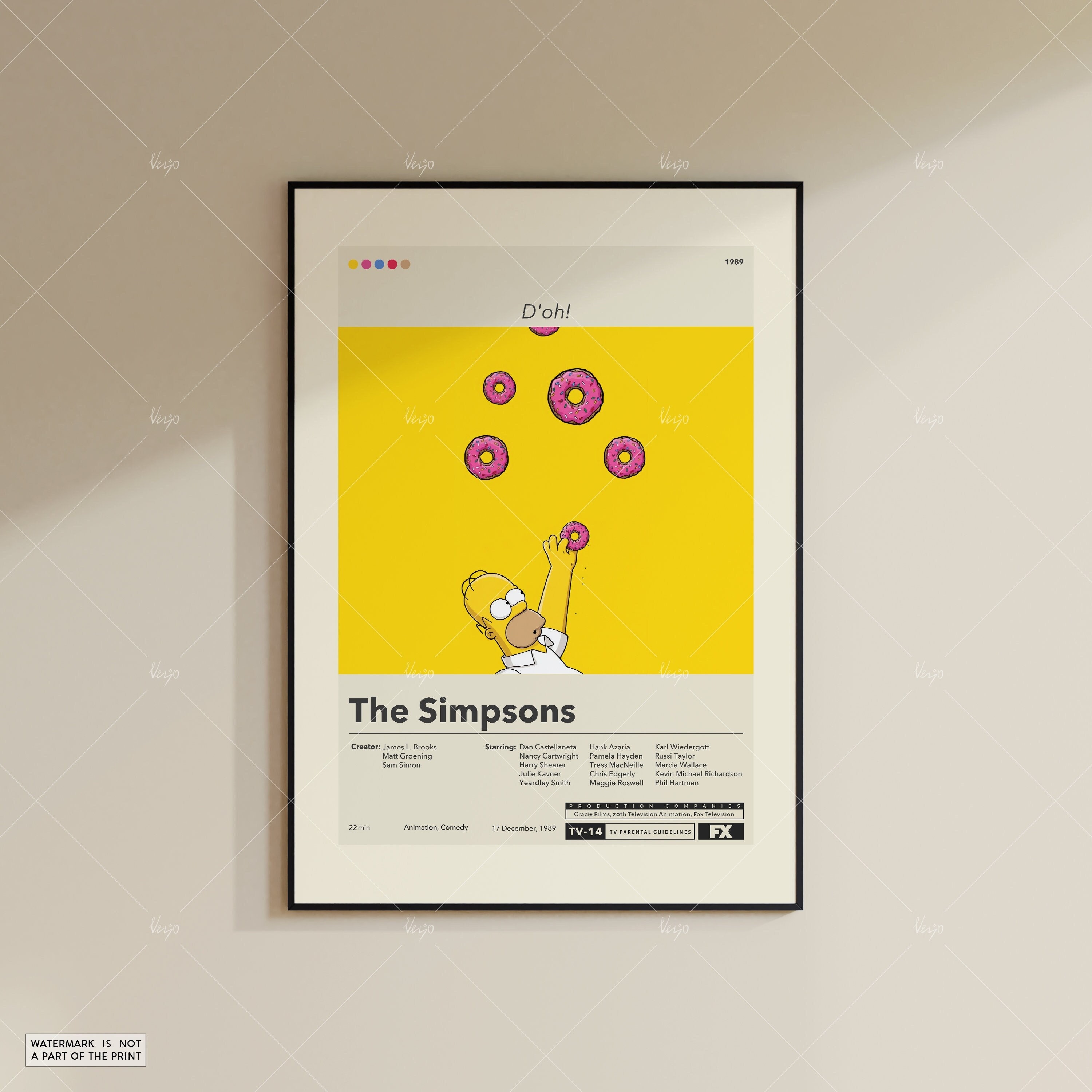 The Simpsons Poster, Minimalist Movie Poster, Wall Art Print