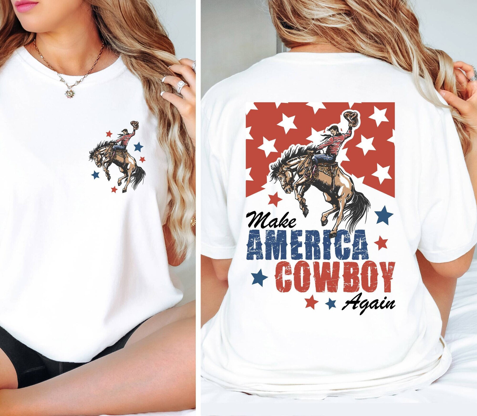 Make America Cowboy Again Shirt,Western Shirt,4th of July Shirt,Bucking Bronco,America Cowboy Shirt,Gift for Patriotic Shirt
