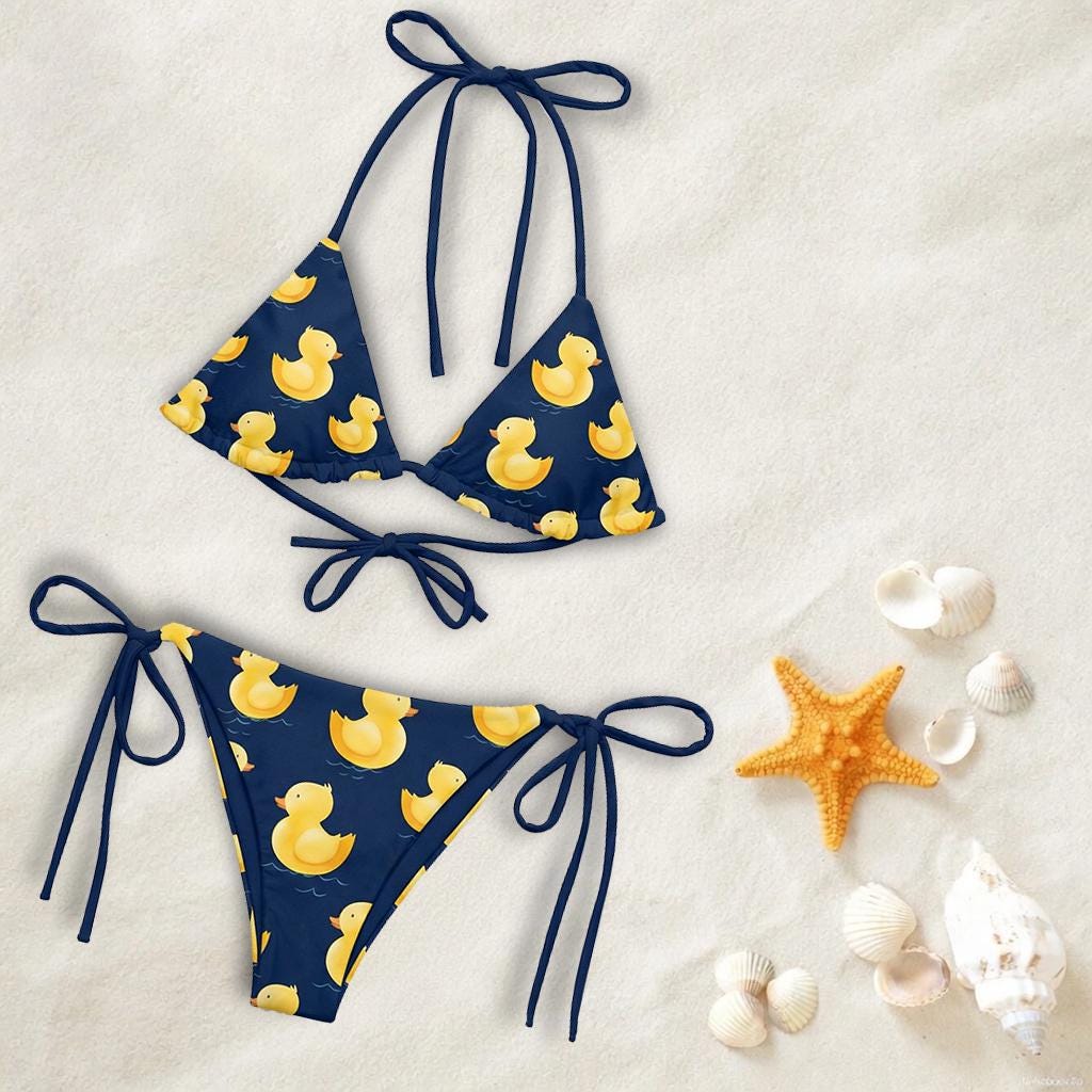 Matching Rubber Duck Swimwear Set, Bikini and Board Shorts, Women's Summer Beachwear