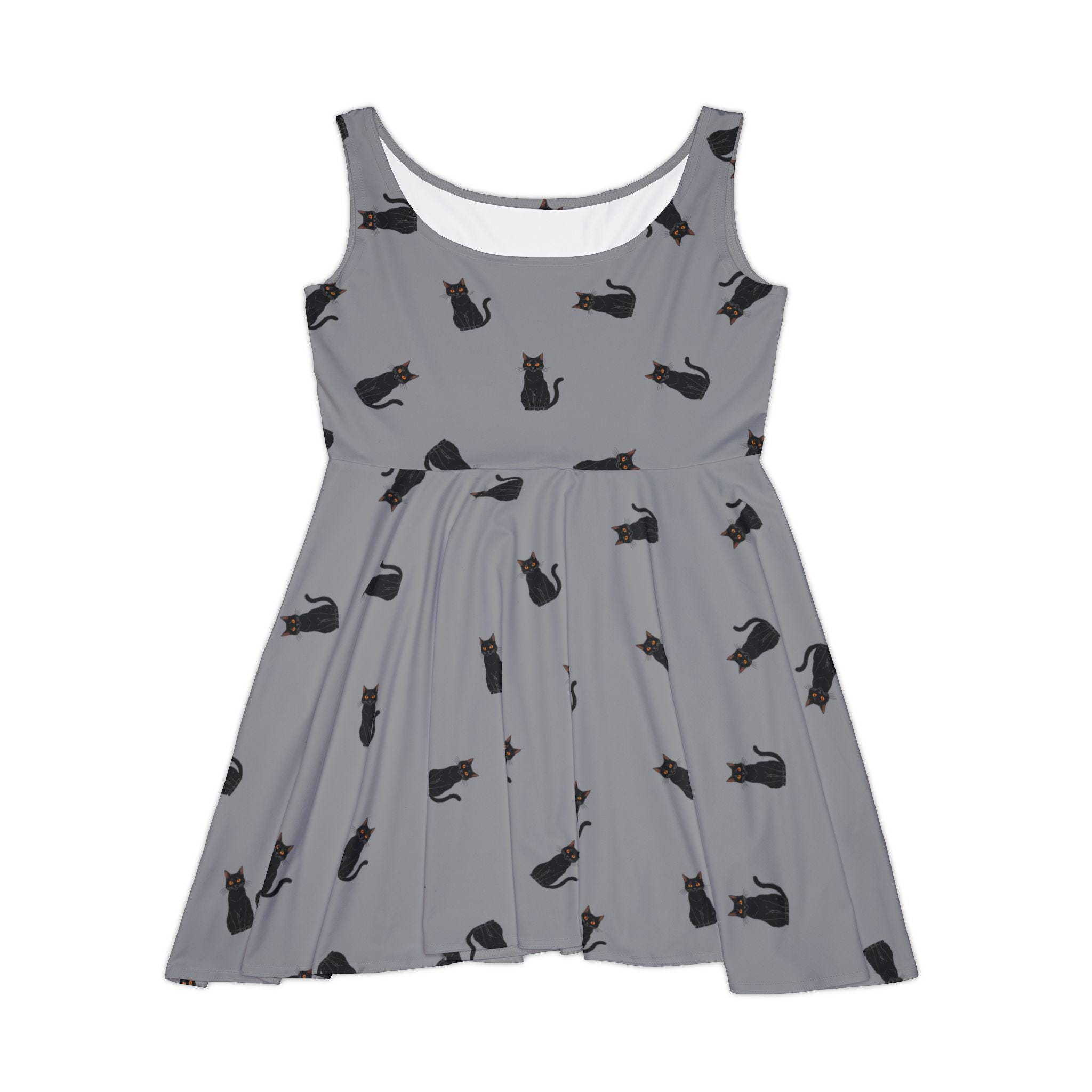 Black Cat Women's Skater Dress, Halloween Dress, Spooky Gothic Dress