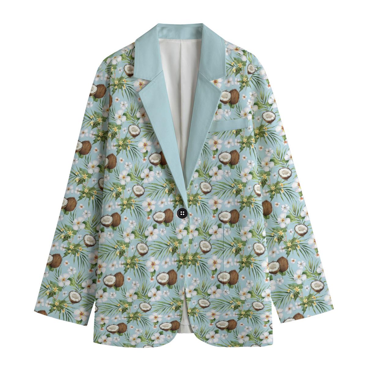 Coconut Blazer Coconuts and Floral All-Over Print Women's Jacket Coconut Suit Jacket Coconut Jacket Coconut Business Attire Office Wear