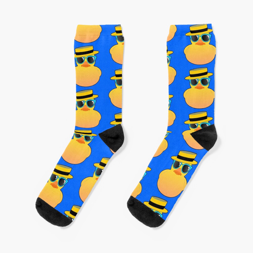 Rubber Duck Ducky wearing Boater hat and sunglasses Socks