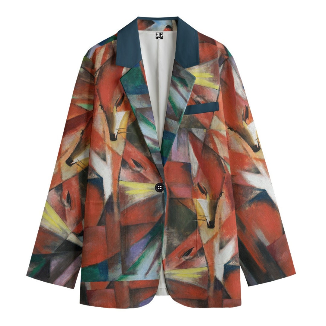 Red Foxes Art Blazer, Artsy Blazer, Urban Art Bold Design Cotton Blazer