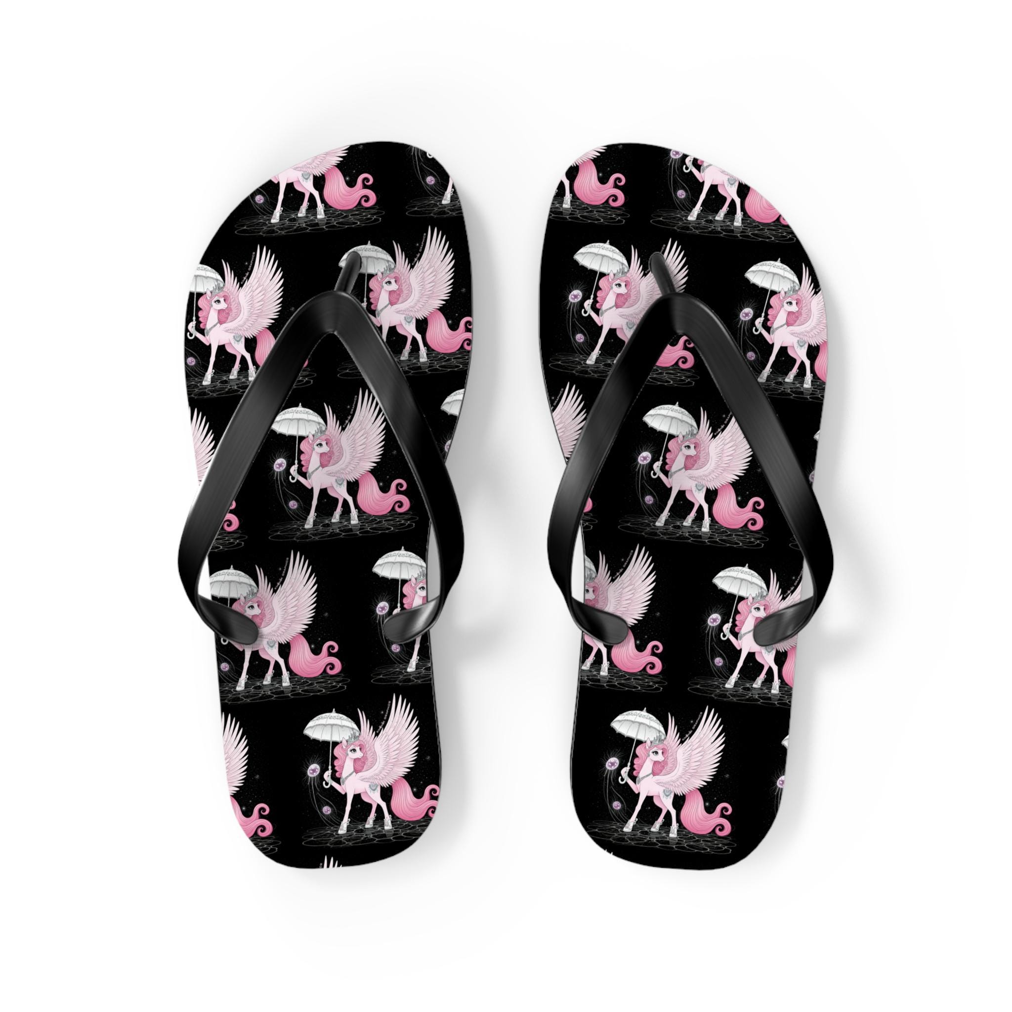 Princess Pegasus Flip Flops, Fun Summer Footwear, Beach Ready Sandals, Tropical Vibes, Animal Themed Slippers