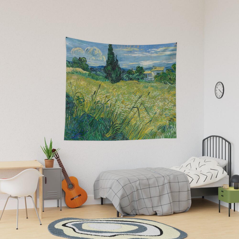 Green Wheat Field Landscape Tapestry