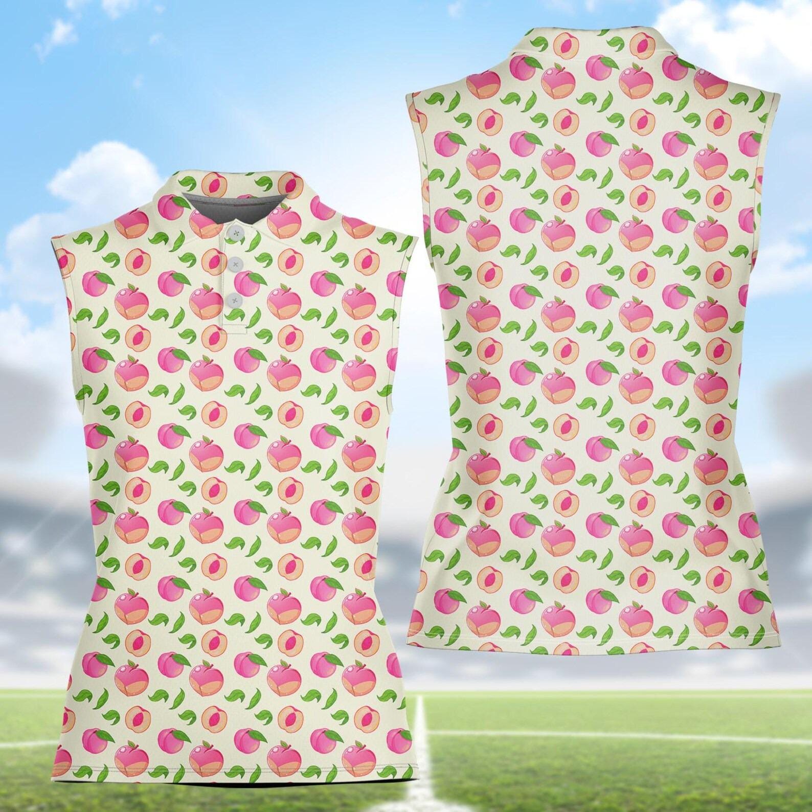 Women’s Peach Sleeveless Polo Shirt with Fruit Pattern