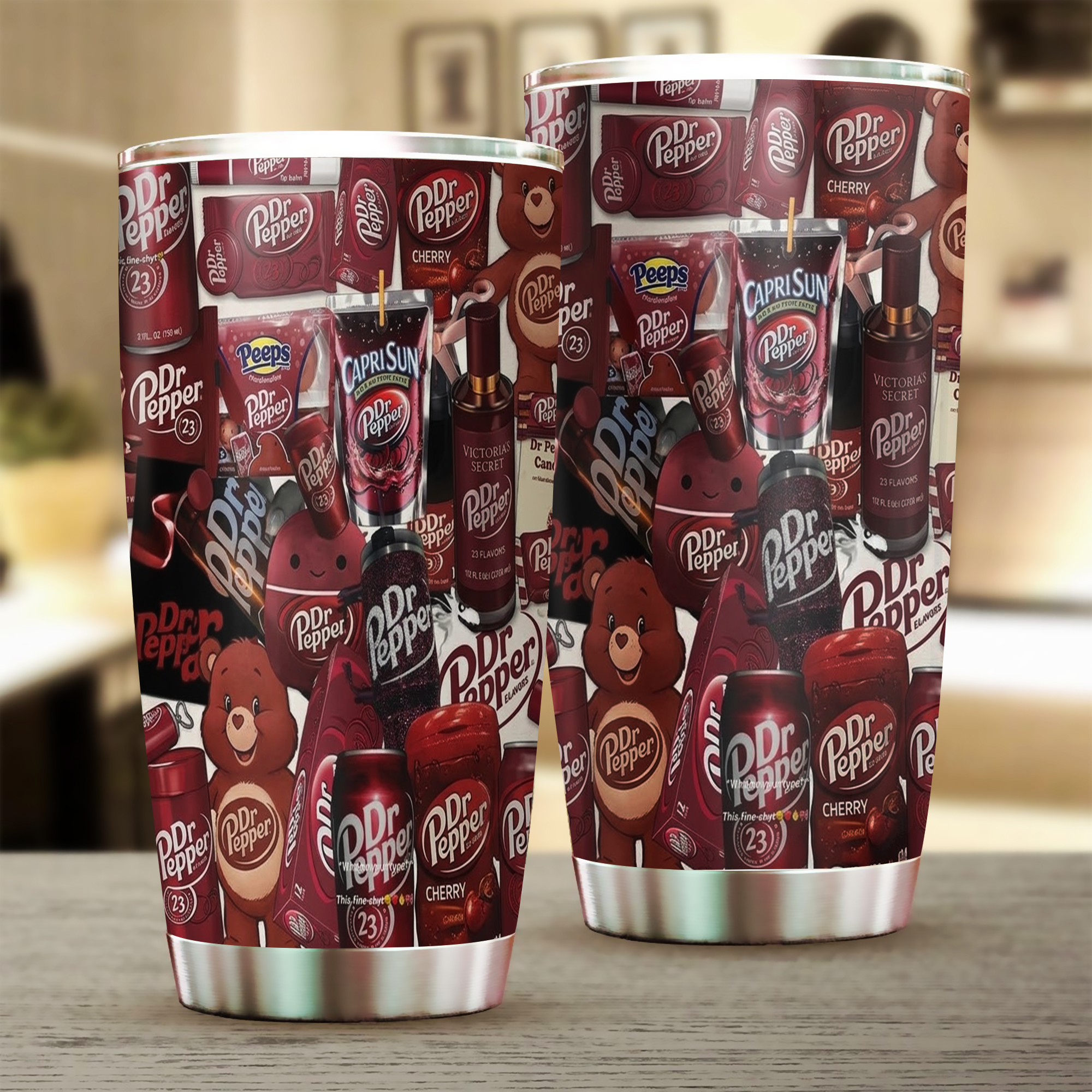 Dr.Pepper Red Soda Collage Tumbler 20oz, Vintage Soft Drink Stainless Steel Cup