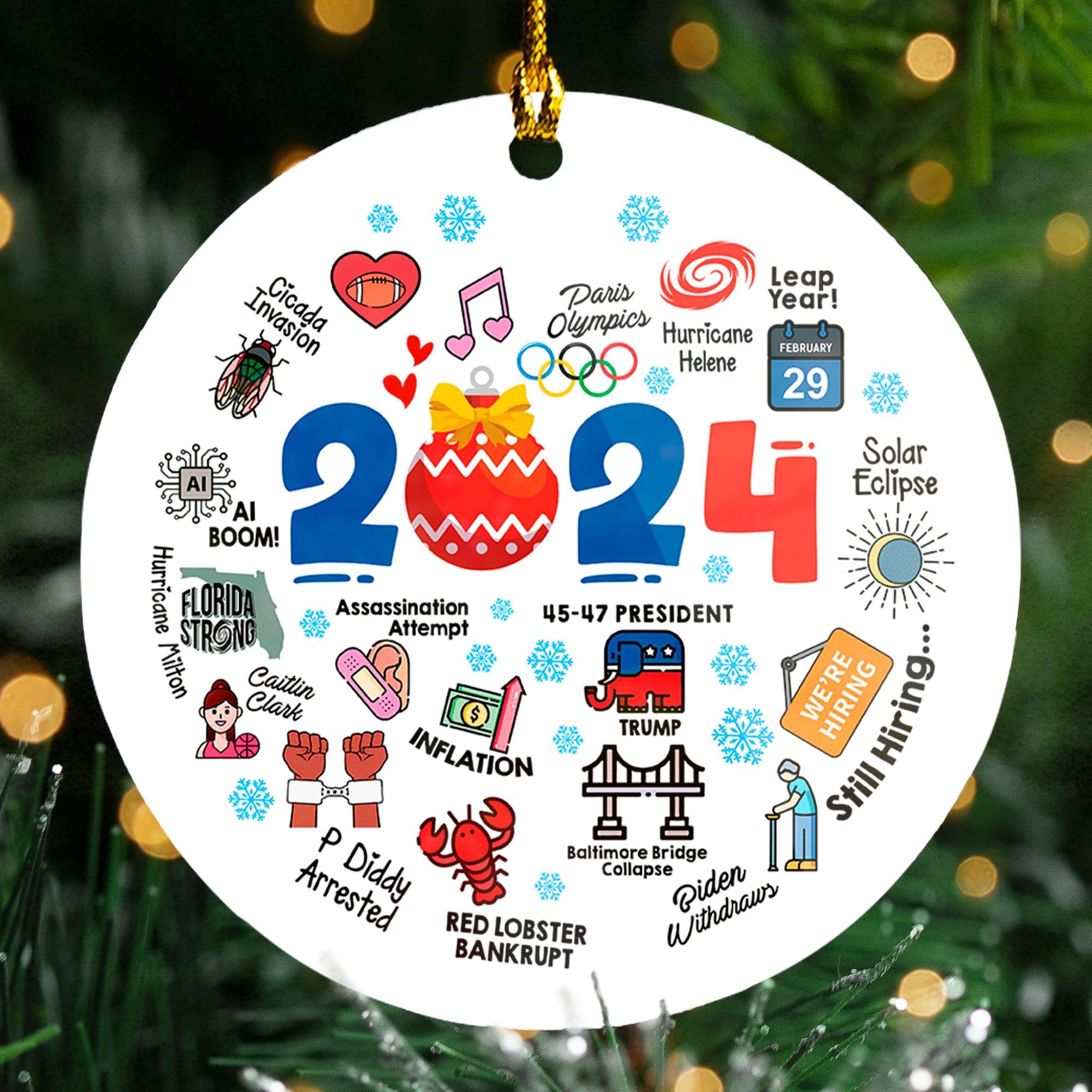 2024 Event Christmas Ornament, 2024 Year in Review Ornament, Major Notable Events Ornament, Year to Remember Commemorative Xmas Keepsake
