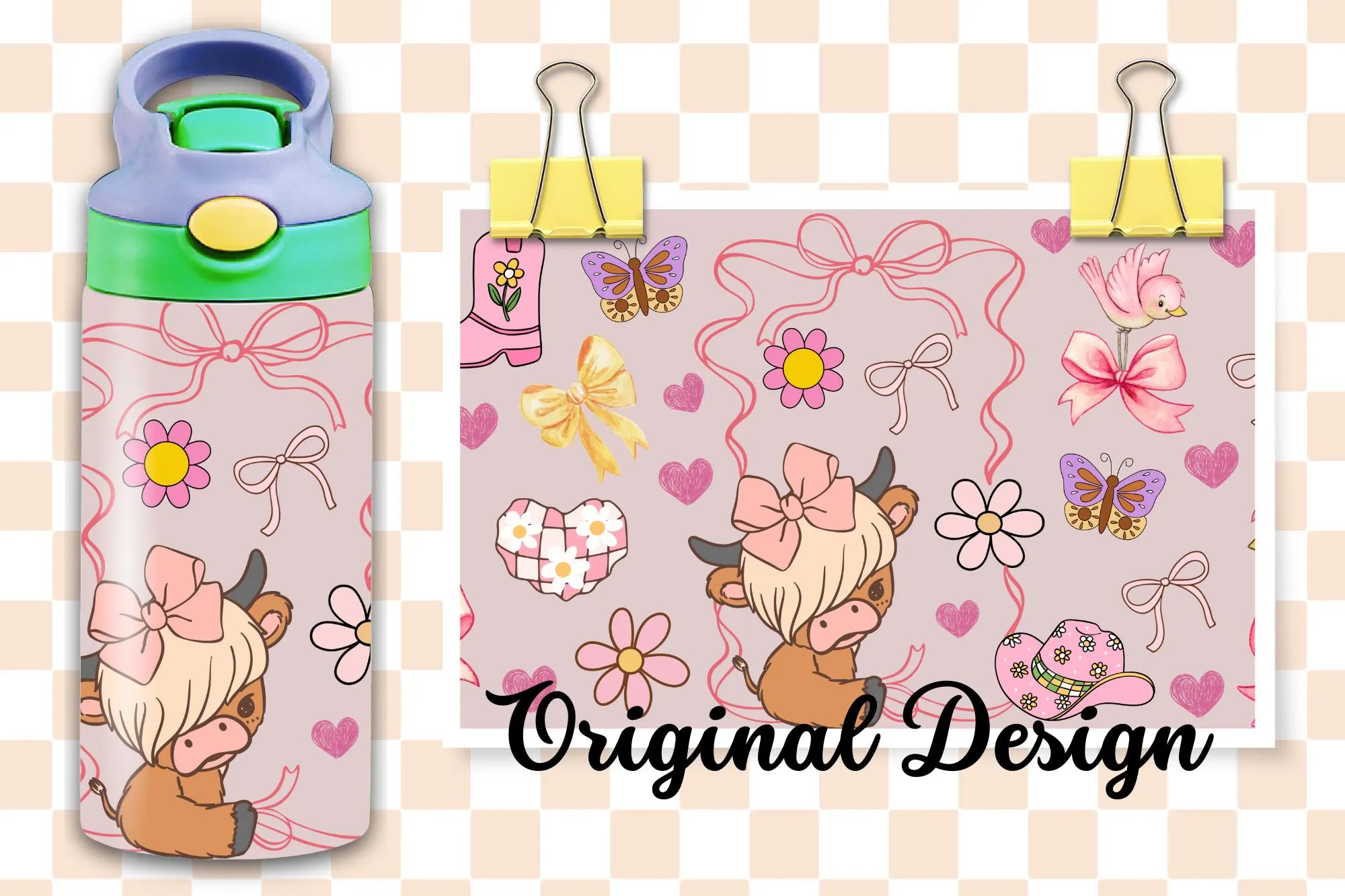 Highland Cow 12 oz Tumbler Wrap, Kids Straight Tumbler Design, Sippy Cup Flip Top