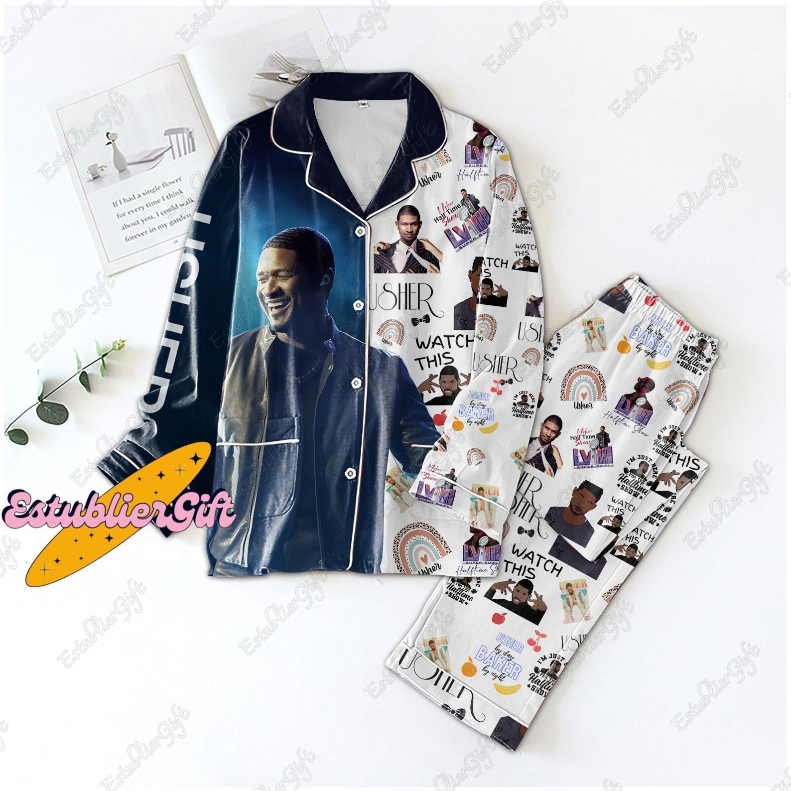 Usher Pajamas Set, Usher Shirt, Usher Pajamas, Usher Fan Gift, Usher Concert Shirt, Past Present Future Tour Shirt, Womens Pajamas
