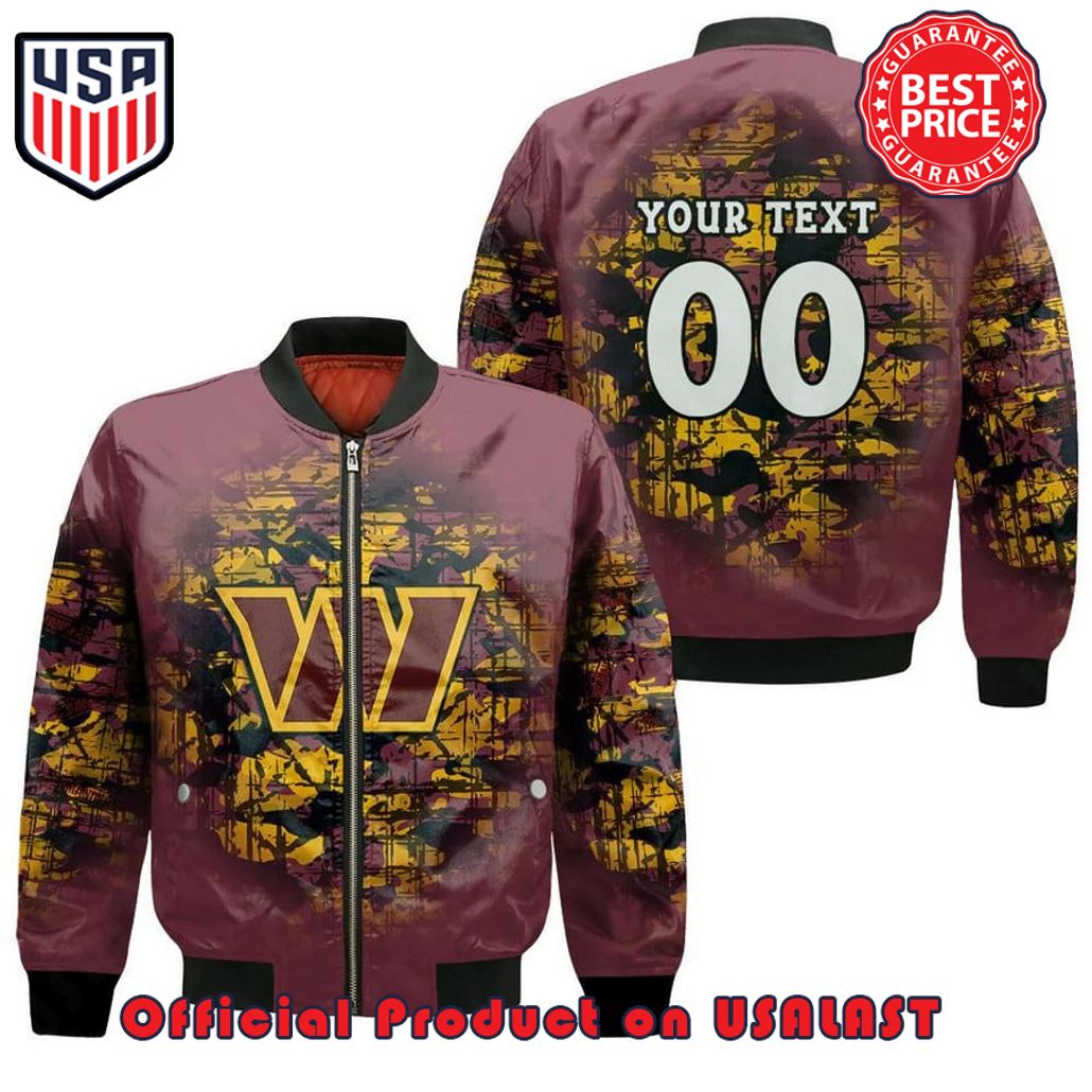 WASHINGTON COMMANDERS BOMBER JACKET 3D PRINTED CAMOUFLAGE VINTAGE CUSTOM TEXT AND NUMBER
