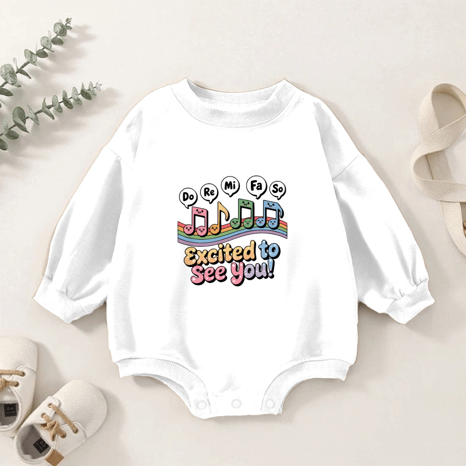 Do Re Mi Fa So music nout Rainbow Design Baby Romper Sweatshirts