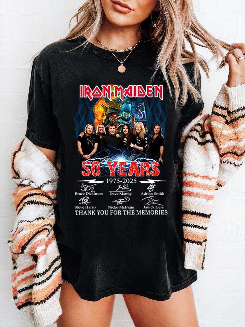 Limited Edition Iron Maiden 50 Year 1975-2025 T-Shirt with Signatures, Heavy Metal 50th Anniversary Band Shirt for Iron Maiden Fans
