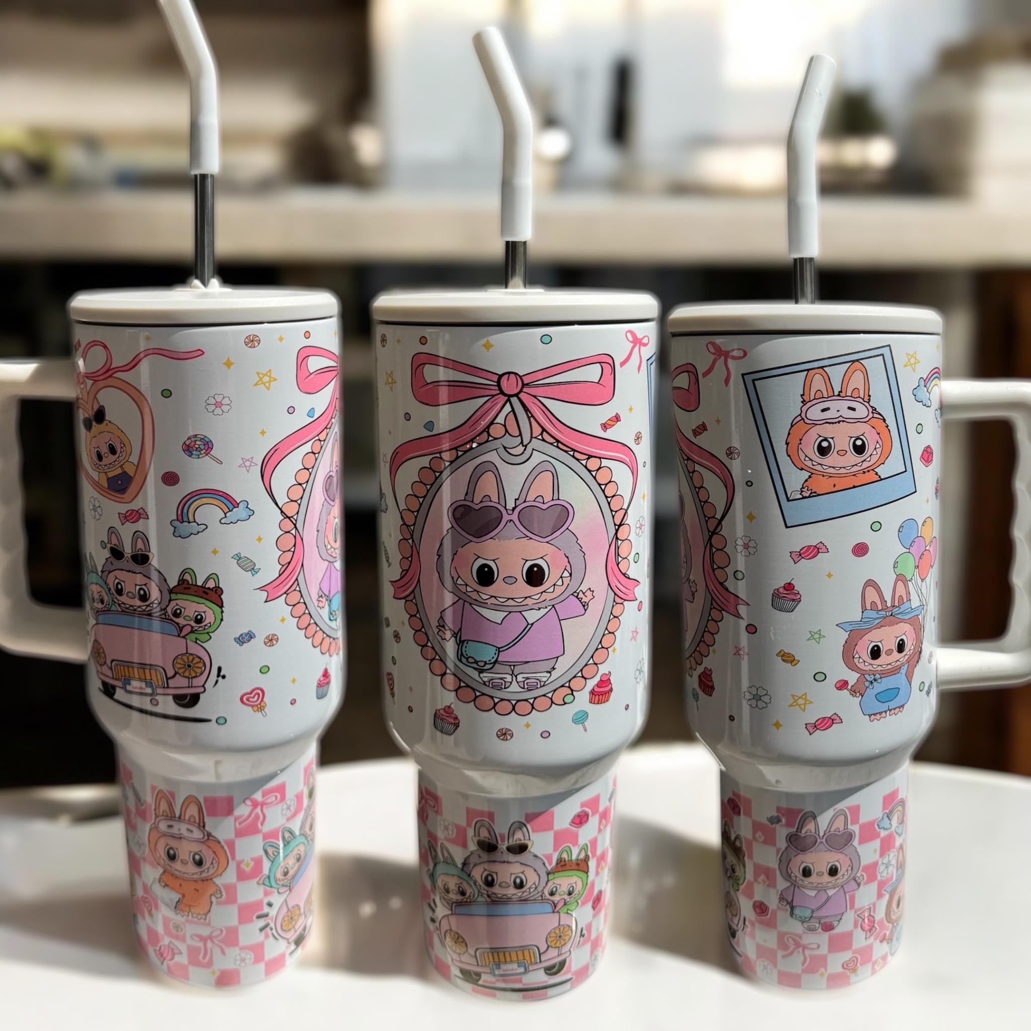 Kawaii LABUBU 40oz Tumbler with Handle & Straw - Cute Insulated Travel Mug