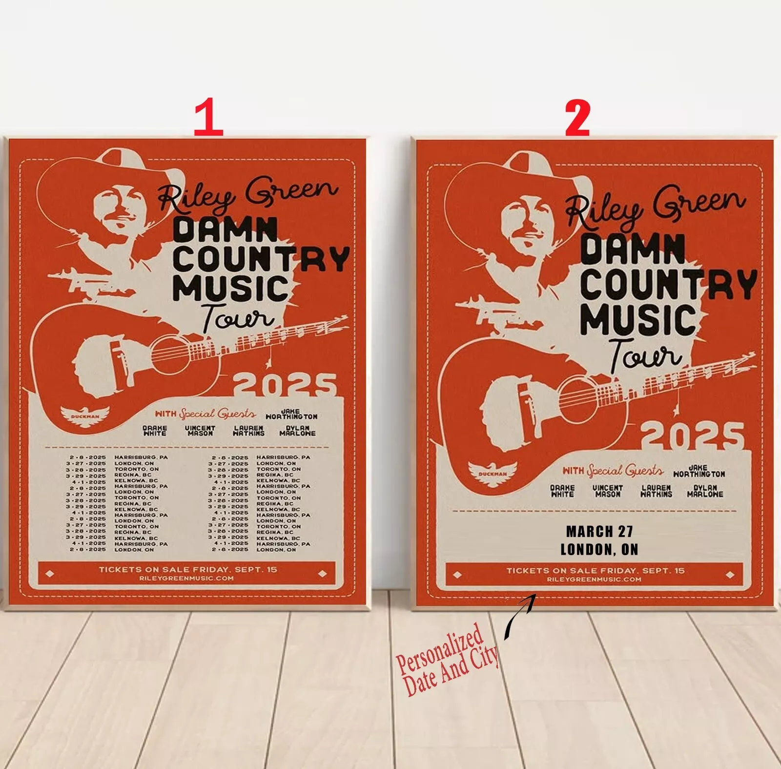 Custom Riley Green Damn Country Music Tour 2025 Poster