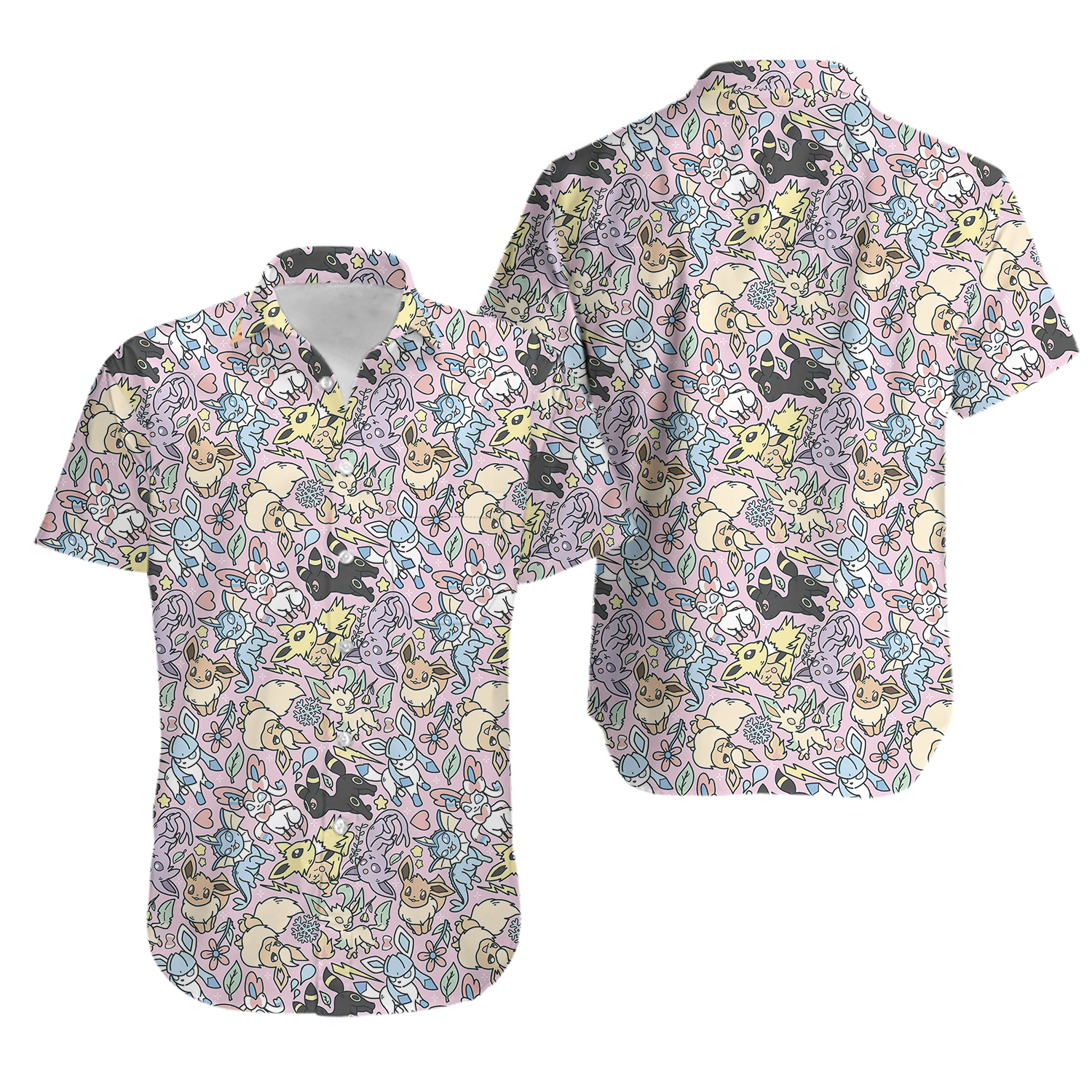 PKM Button Up Shirt, Eevee Evolution Hawaiian Shirt, 3D PKM Hawaiian Shirt
