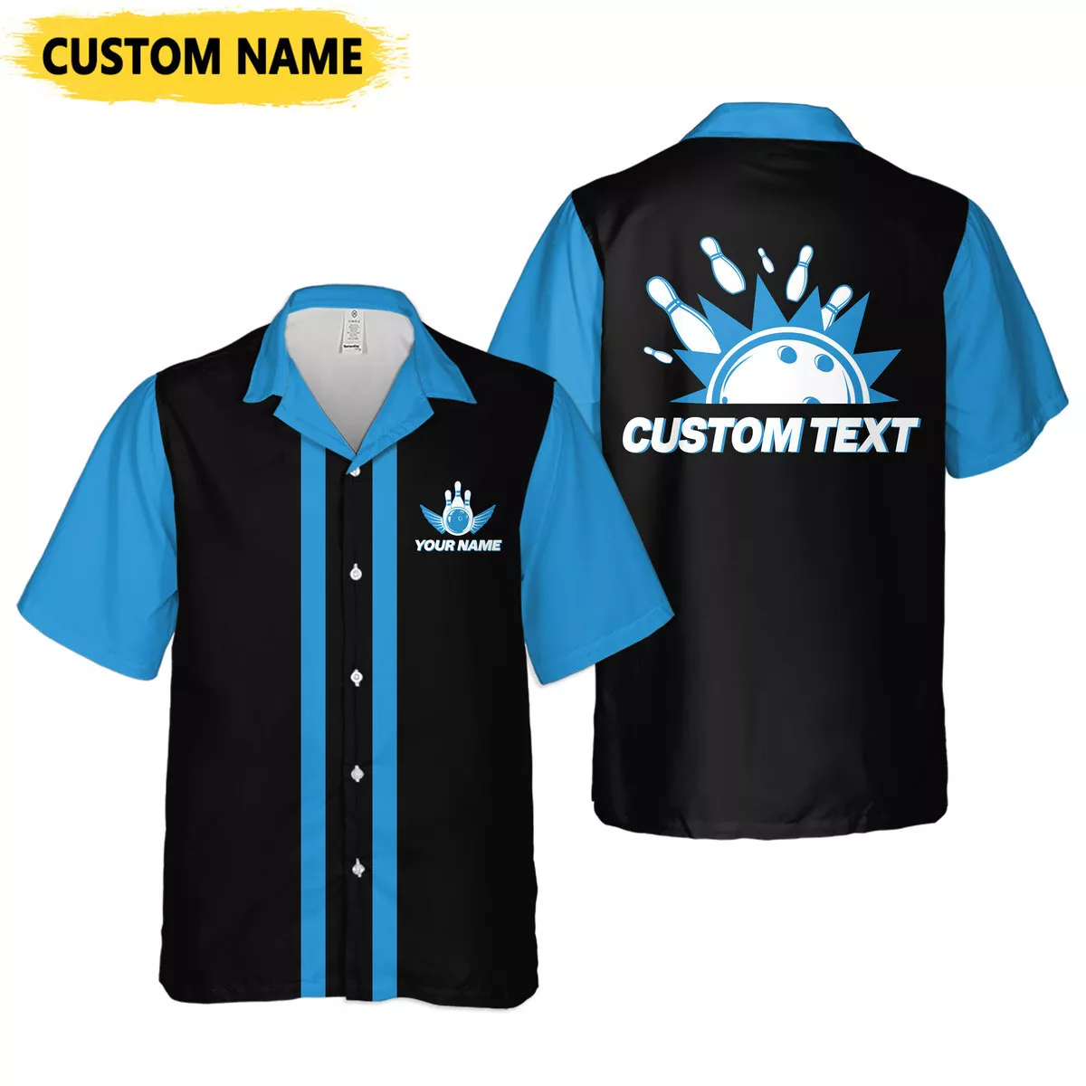 Personalize Custom Name Vintage Bowling, Bowling Team Blue Aloha Hawaiian Shirt