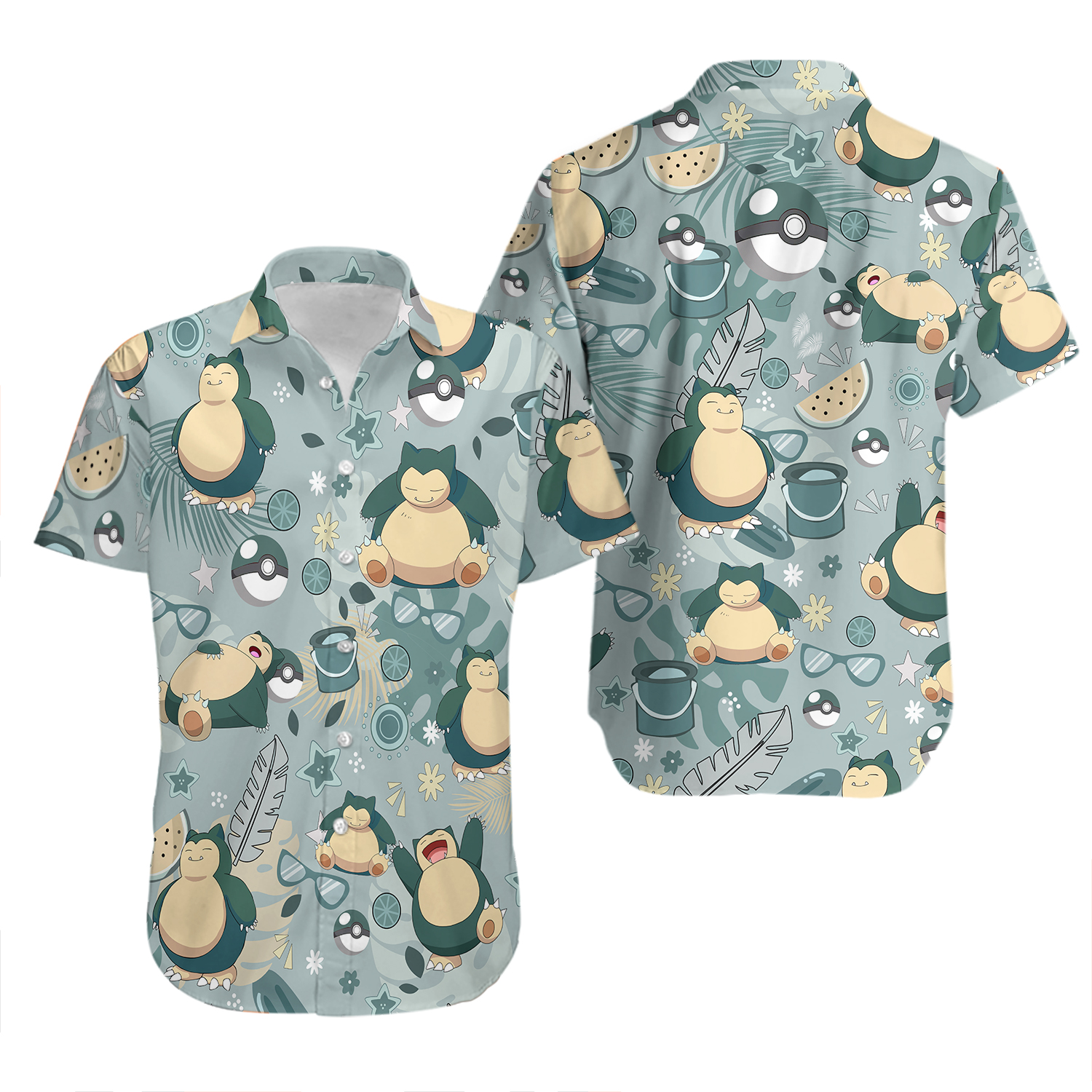 Summer Relax Snorlaxx Pokemonn Hawaiian Shirt Button Down Unisex Adults S-5XL