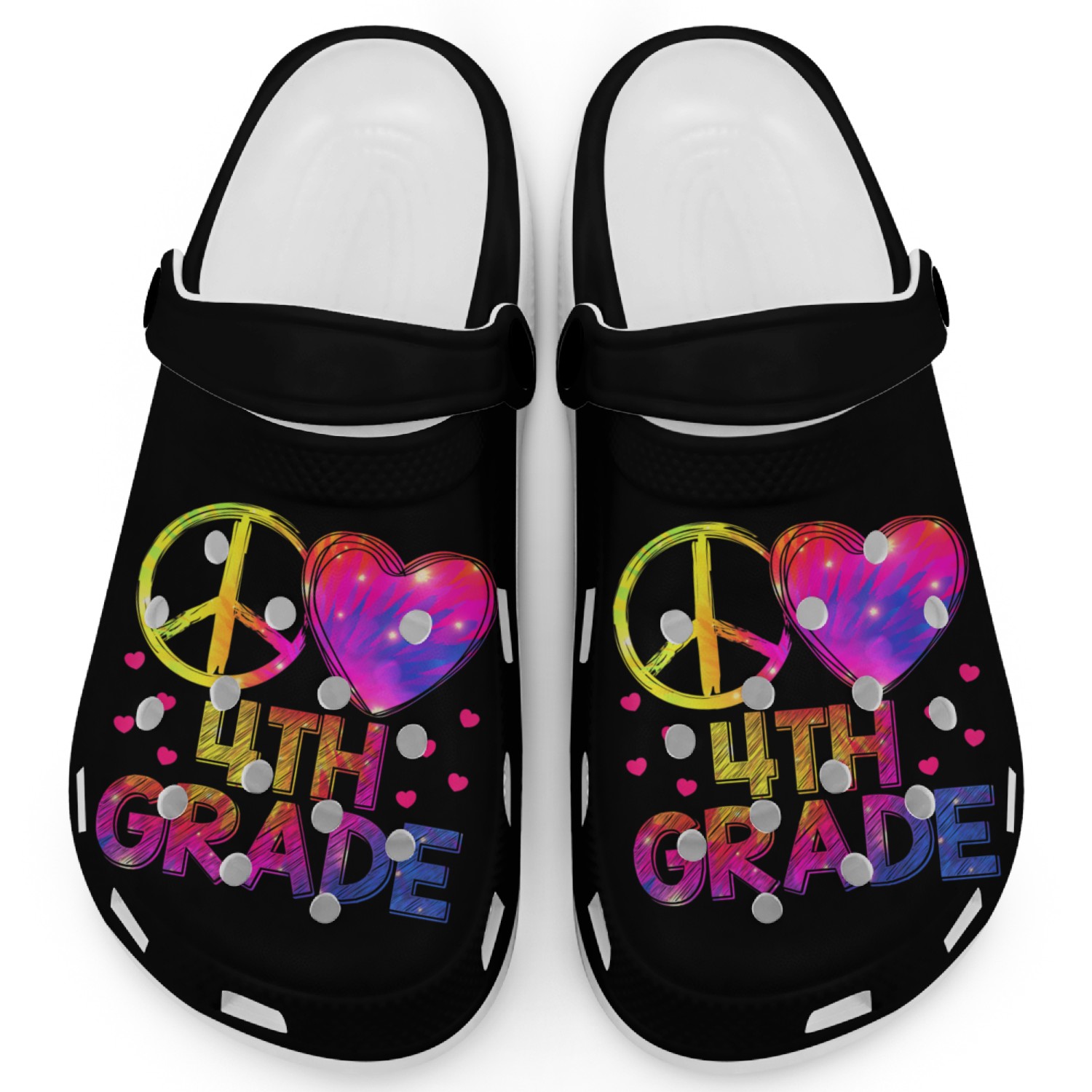 Tie Dye Peace Love 4th Grade Teacher Student Back Clogs