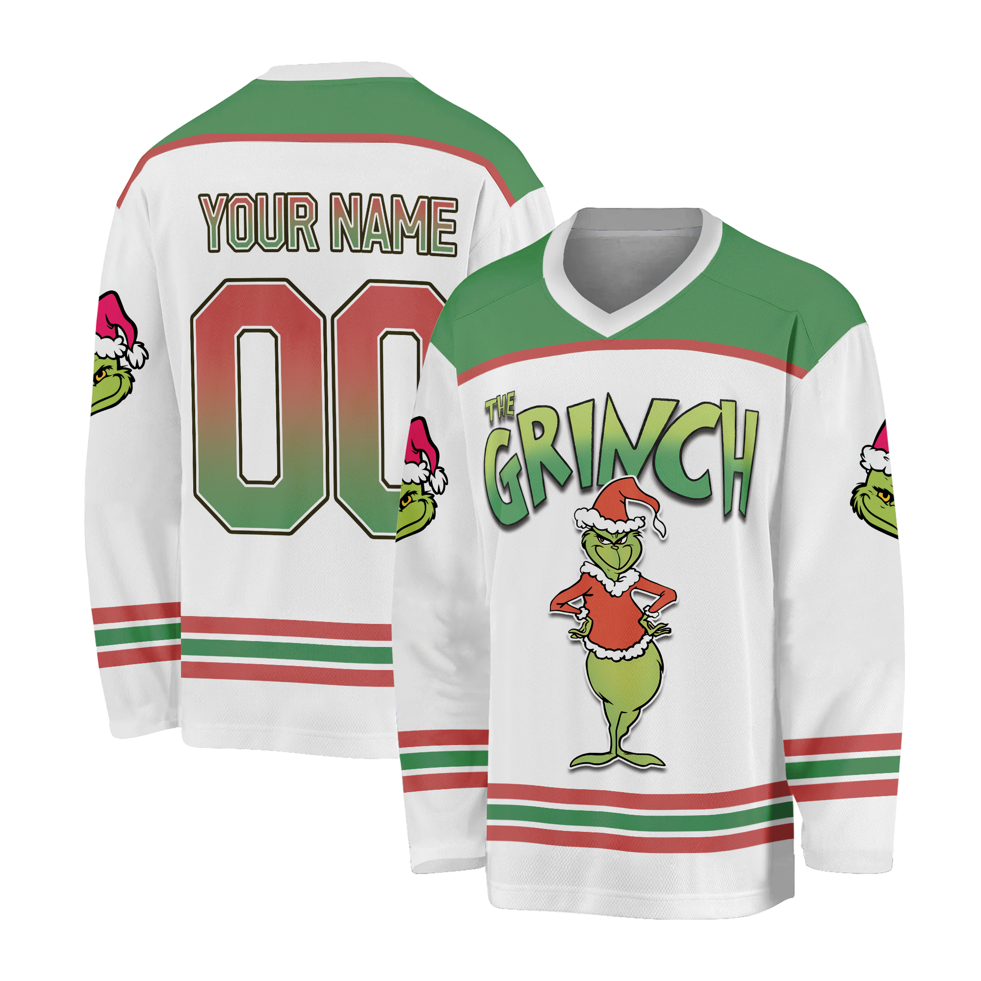 Custom White funny character Hockey Jersey Christmas Shirt | Personalized Kids Youth Adult Holiday Gift | Funny Xmas Team Jersey