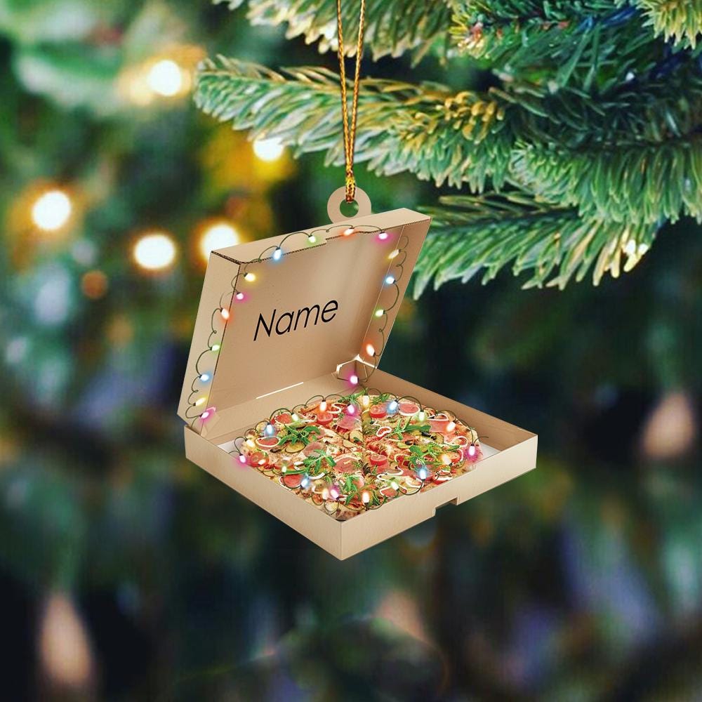 Personalized Pizza Ornament, Pizza Box Christmas Ornament, Pizza Lovers Ornament, Baker Gift, Bakery Holiday Ornament Decor