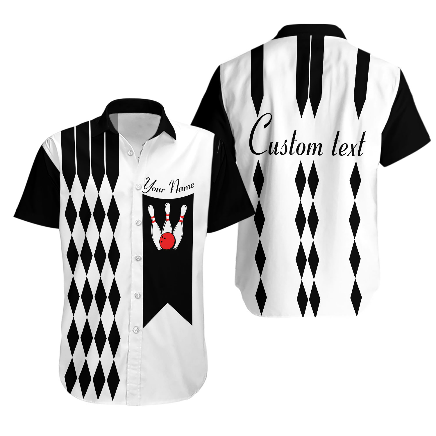 Personalize Bowling Shirt For Men, Diamond Custom Name Bowling Hawaiian Shirt