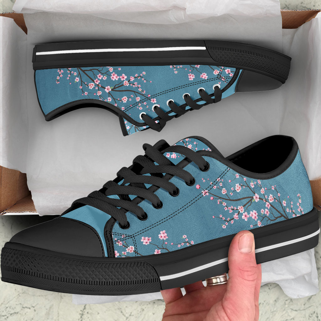 Sky Blue Unisex Cherry Blossom Converse style Low tops, Original Sakura shoes for him, Women Low top sneakers, Kawaii shoes