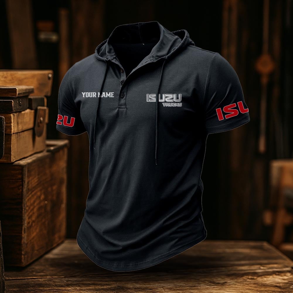 Isuzu Truck Classic Men's Sports Fitness Hooded Short Sleeved
