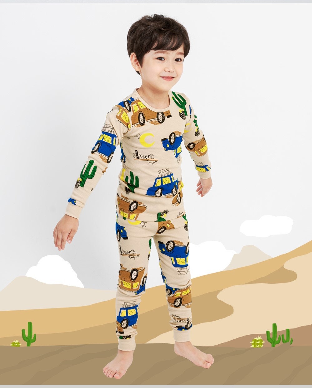 Boys car Pajamas, kids pajama set, Pajama set for boys and girls, desert truck pajamas, Korean pajamas