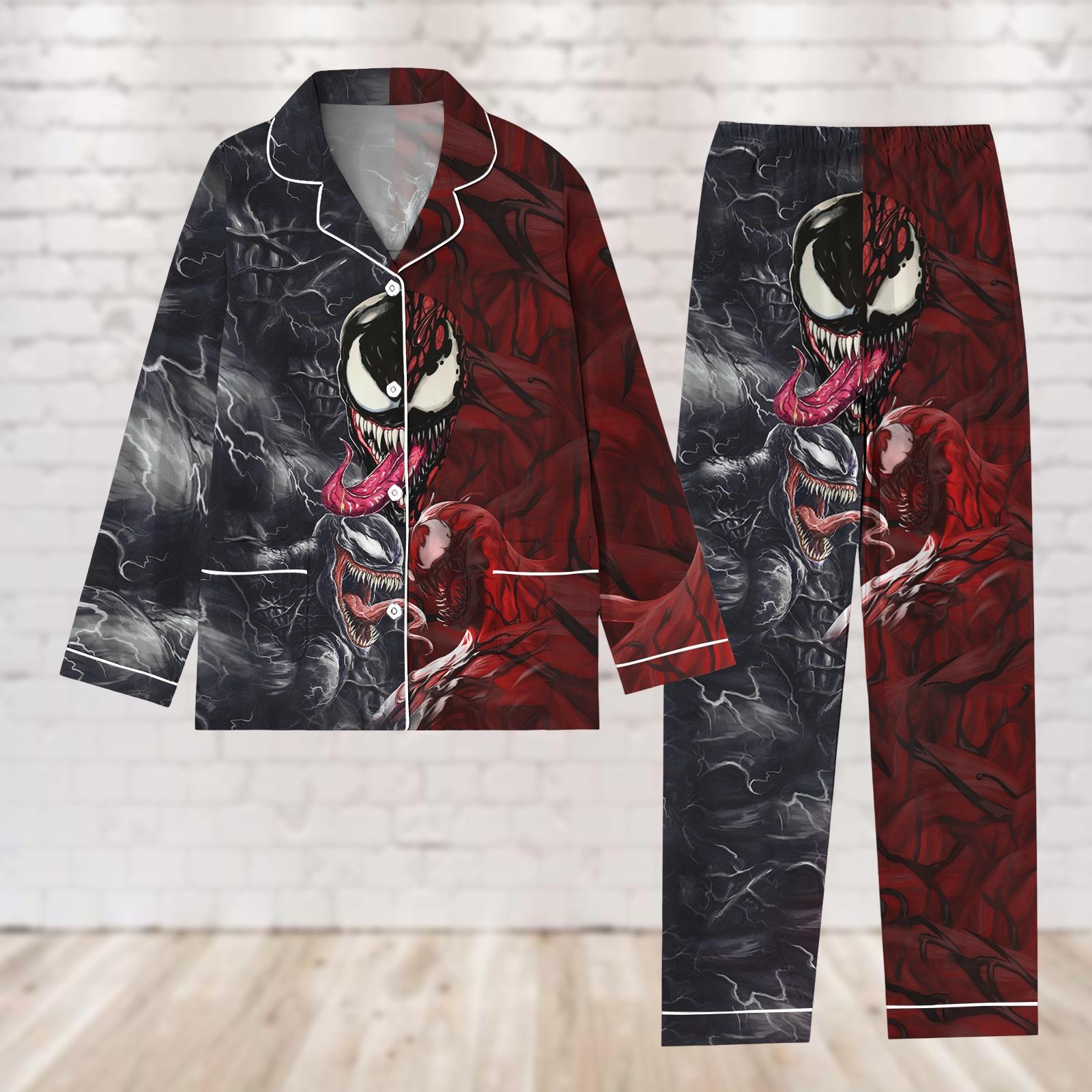 Halloween Vemon Pajamas Set, Horror Women Pajamas, Horror Characters Pjs, Halloween Pajamas, Long Sleeve Pajamas, Spooky Season Gift