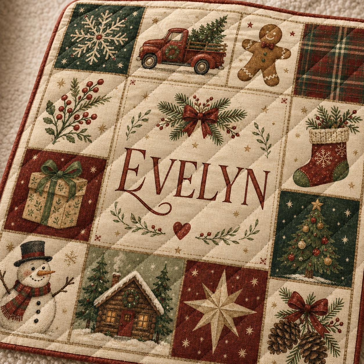 Personalized Christmas Quilt Blanket, Custom Name Vintage Patchwork Holiday Keepsake Quilt