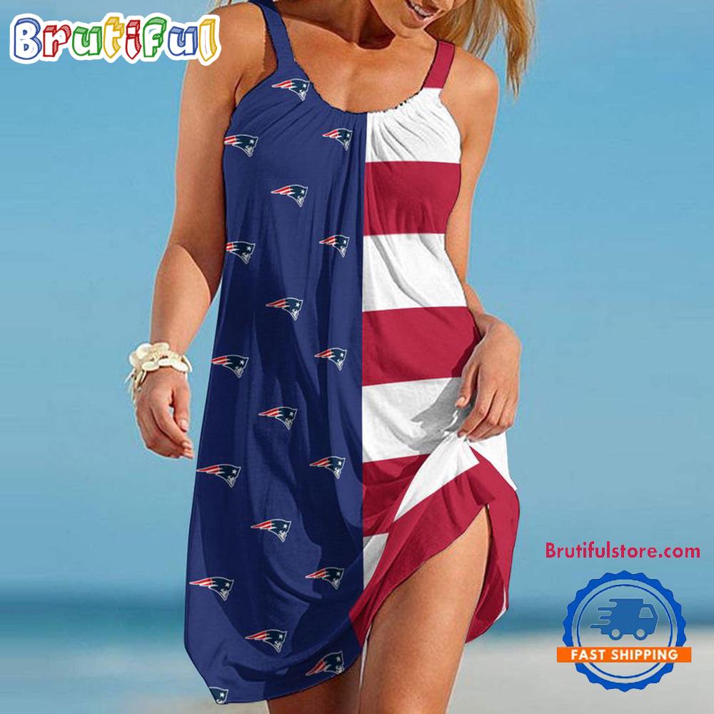 New England Patriots USA Flag Design Women’s Summer Beach Sling Dress