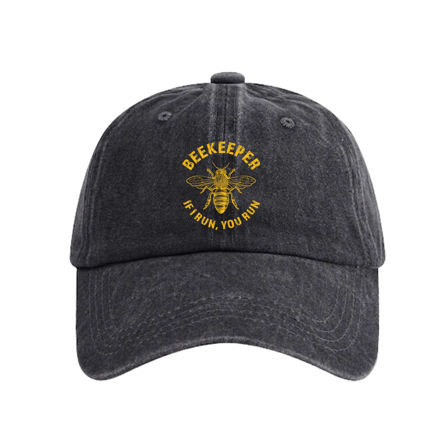 Beekeeper If I Run You Run, Apiarist Honey, funny Washed Denim Baseball Caps