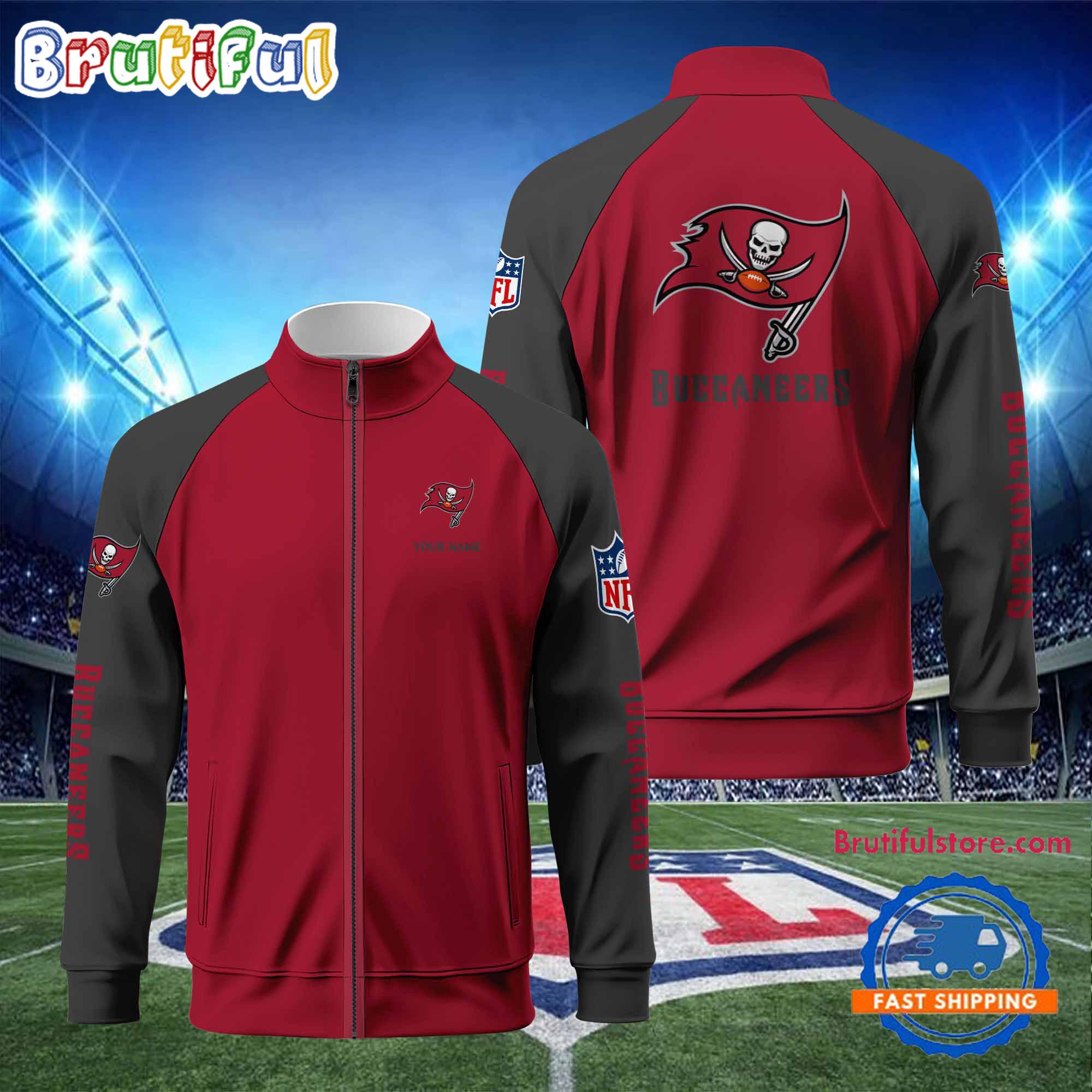 Tampa Bay Buccaneers Football Team Custom Name Standing Neck Zipper Jacket