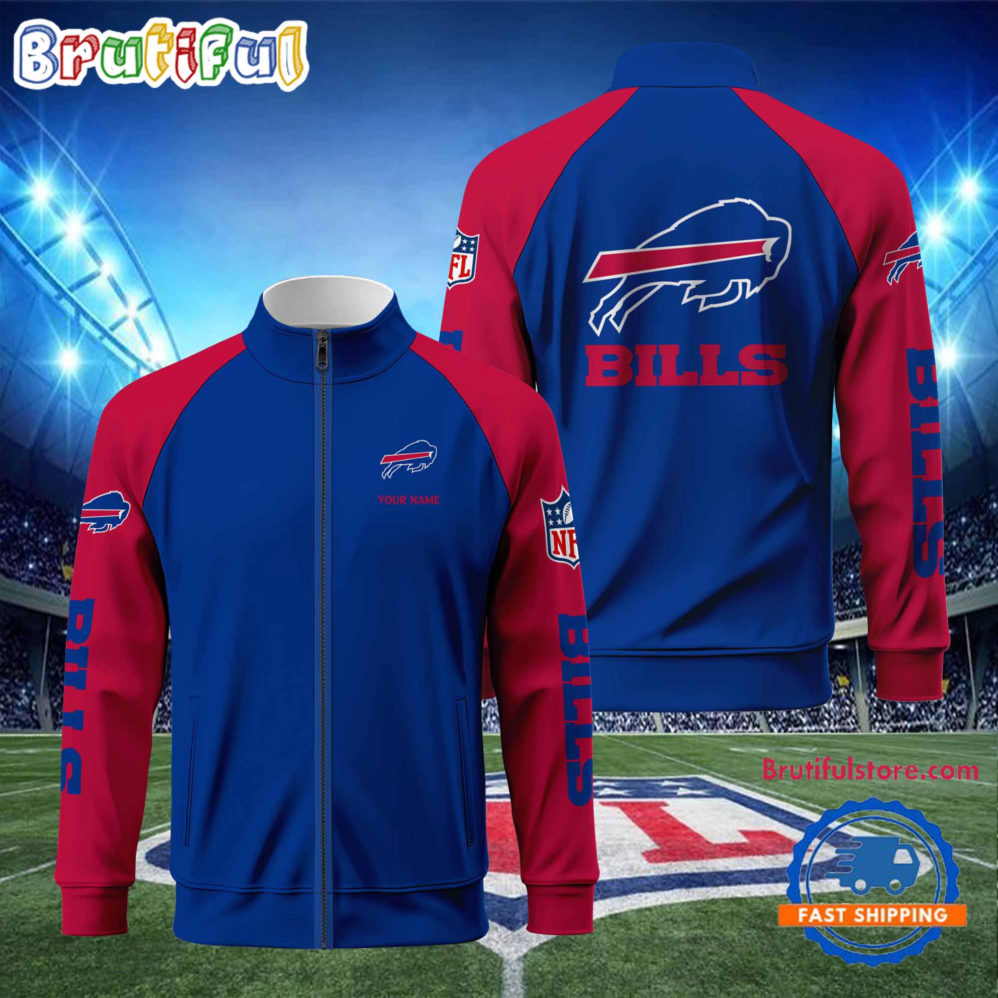 Buffalo Bills Football Team Custom Name Standing Neck Zipper Jacket