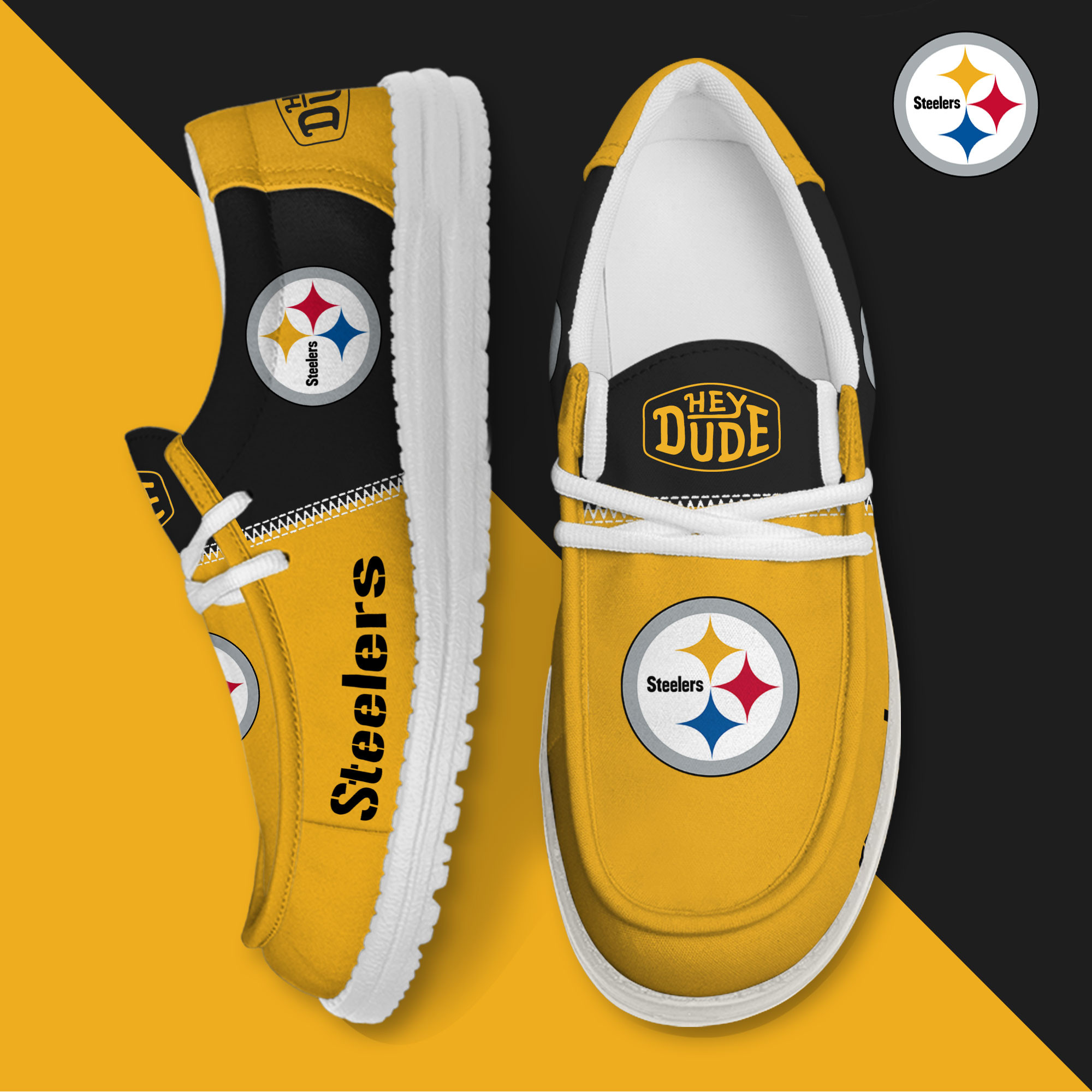 Pittsburgh Steeler Football Hey Dude Canvas Loafer Shoes HDS01