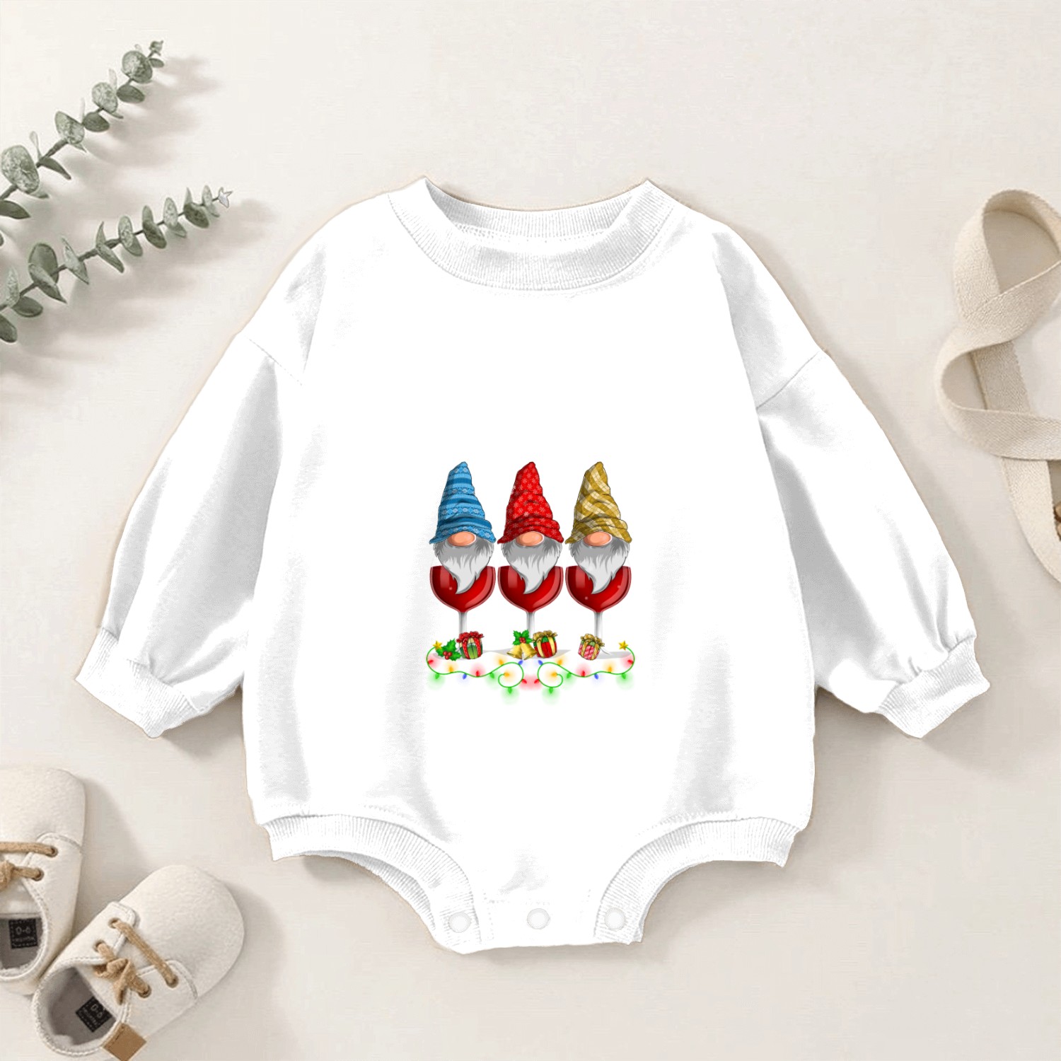 Three Glasses Of Wines Christmas Cute Gnomes Baby Romper Sweatshirts
