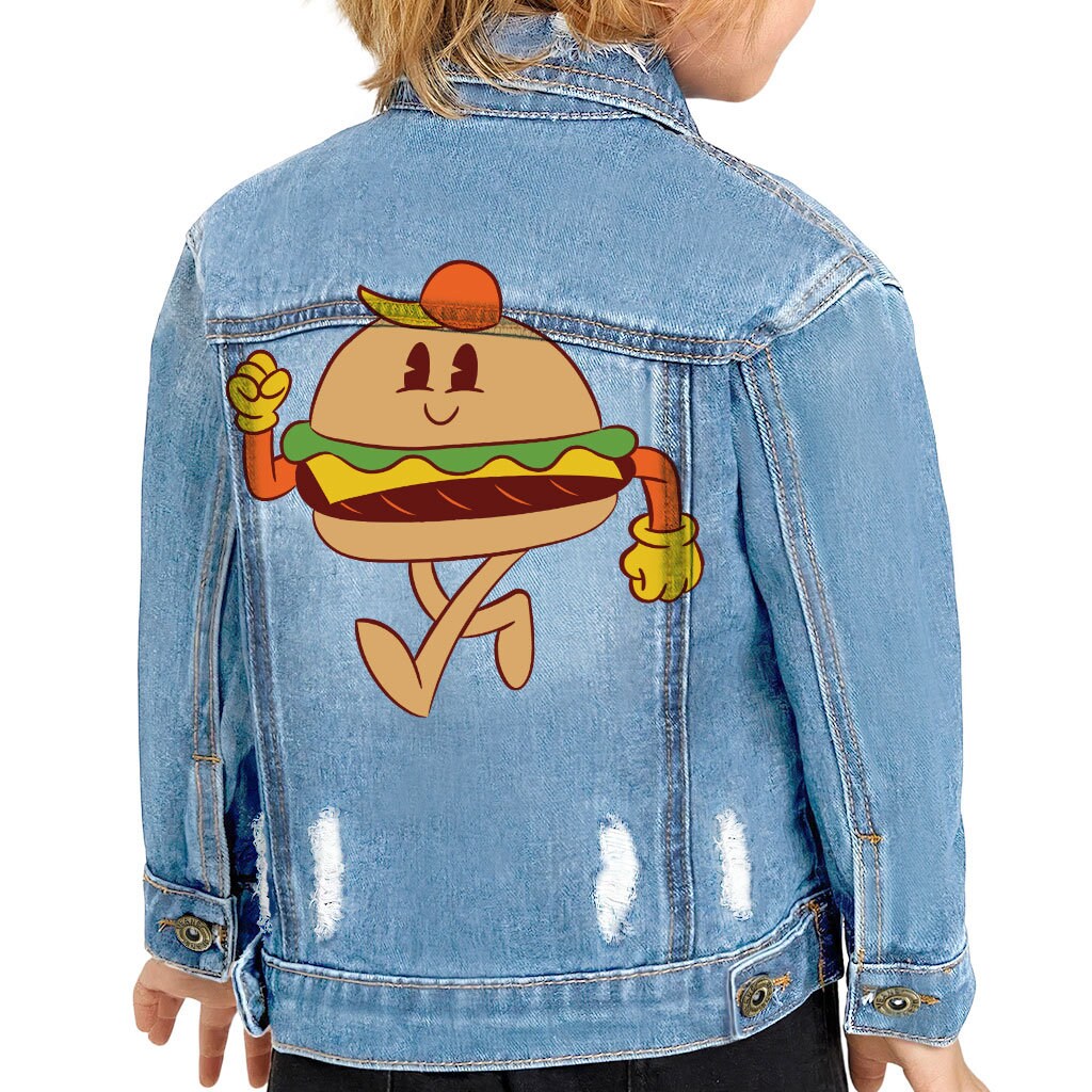 Cartoon Burger Toddler Denim Jacket - Unique Jean Jacket - Cute Denim Jacket for Women