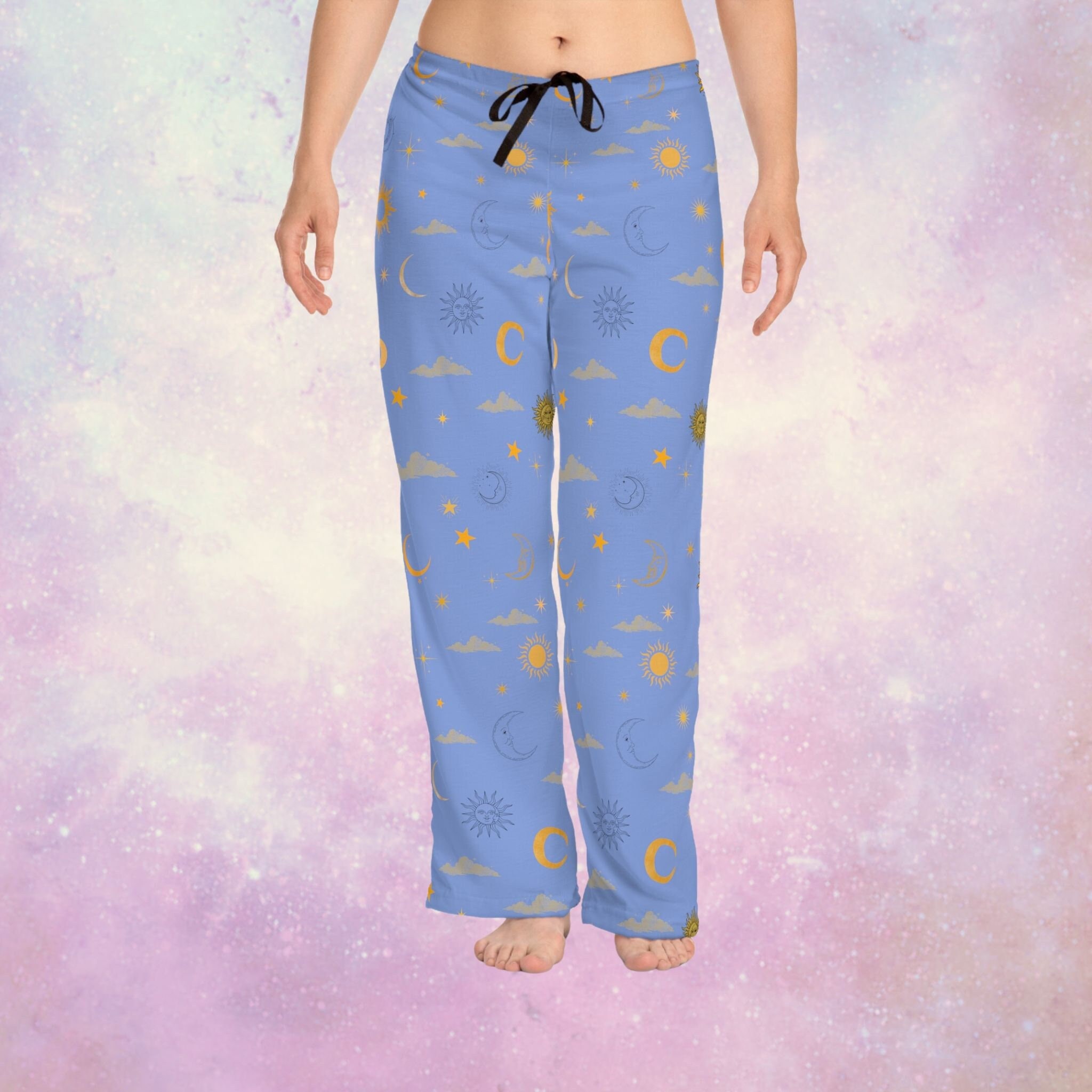 Sun Stars And Moon Aesthetic Pajamas, Mystical Astrology Clothes, Halloween Witch Pajamas, Astrology Pj For Women, Festive Pajamas