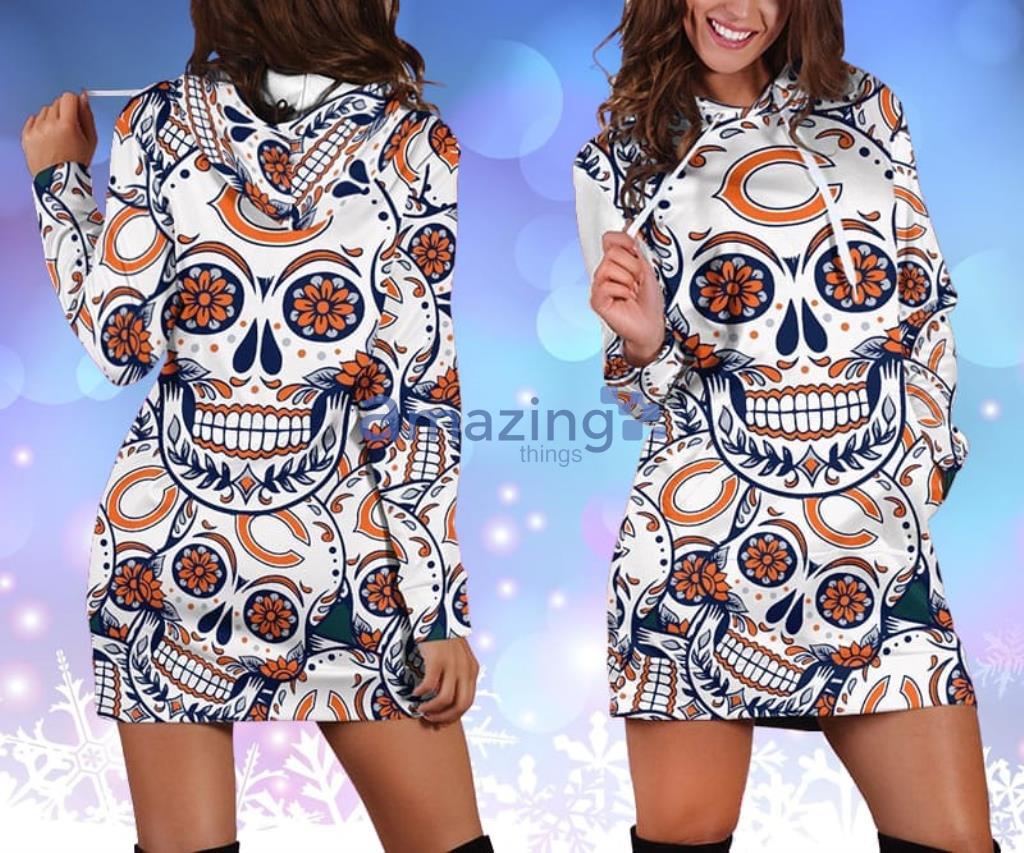 football Chicago Bears Skull Flower Women Hoodie Dress