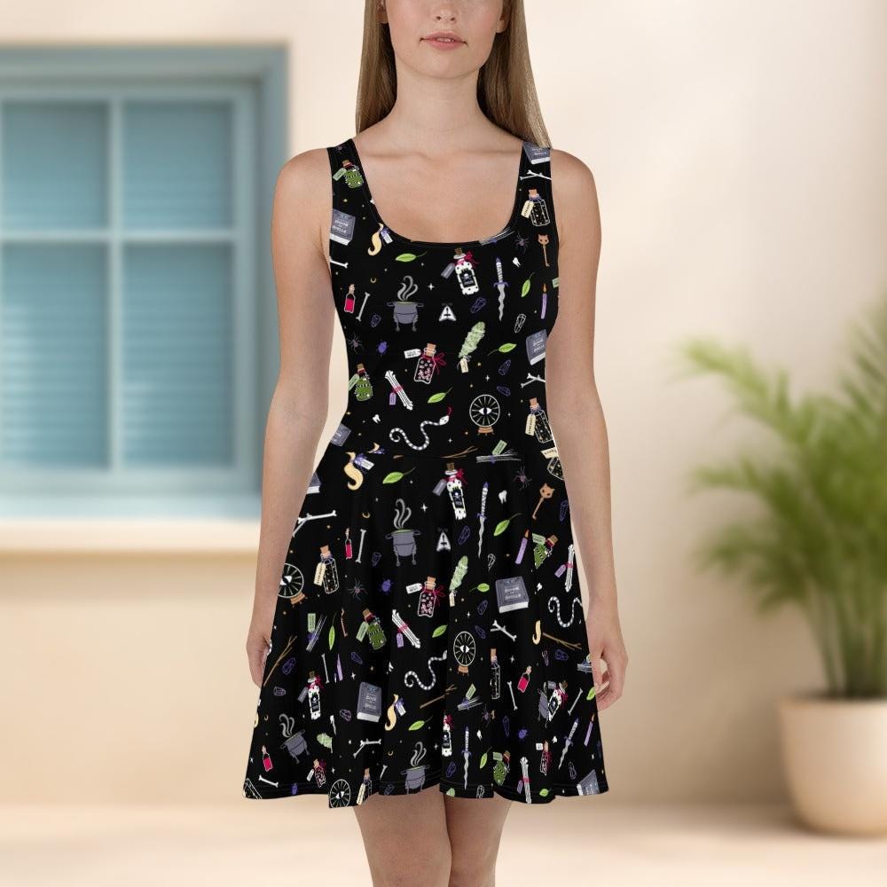 Witchcraft Costume Dress, Summer Skater Dress, Halloween Horror Cosplay