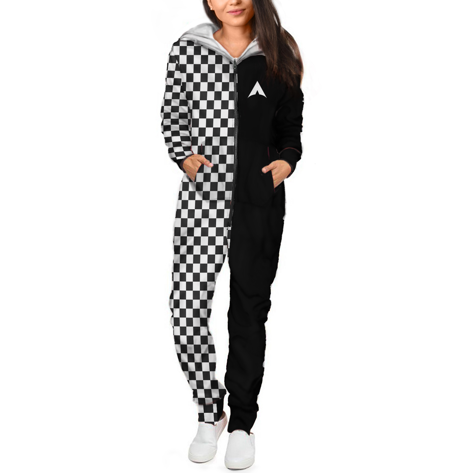 Checkerboard Adult Zip Up Jumpsuit Pajamas