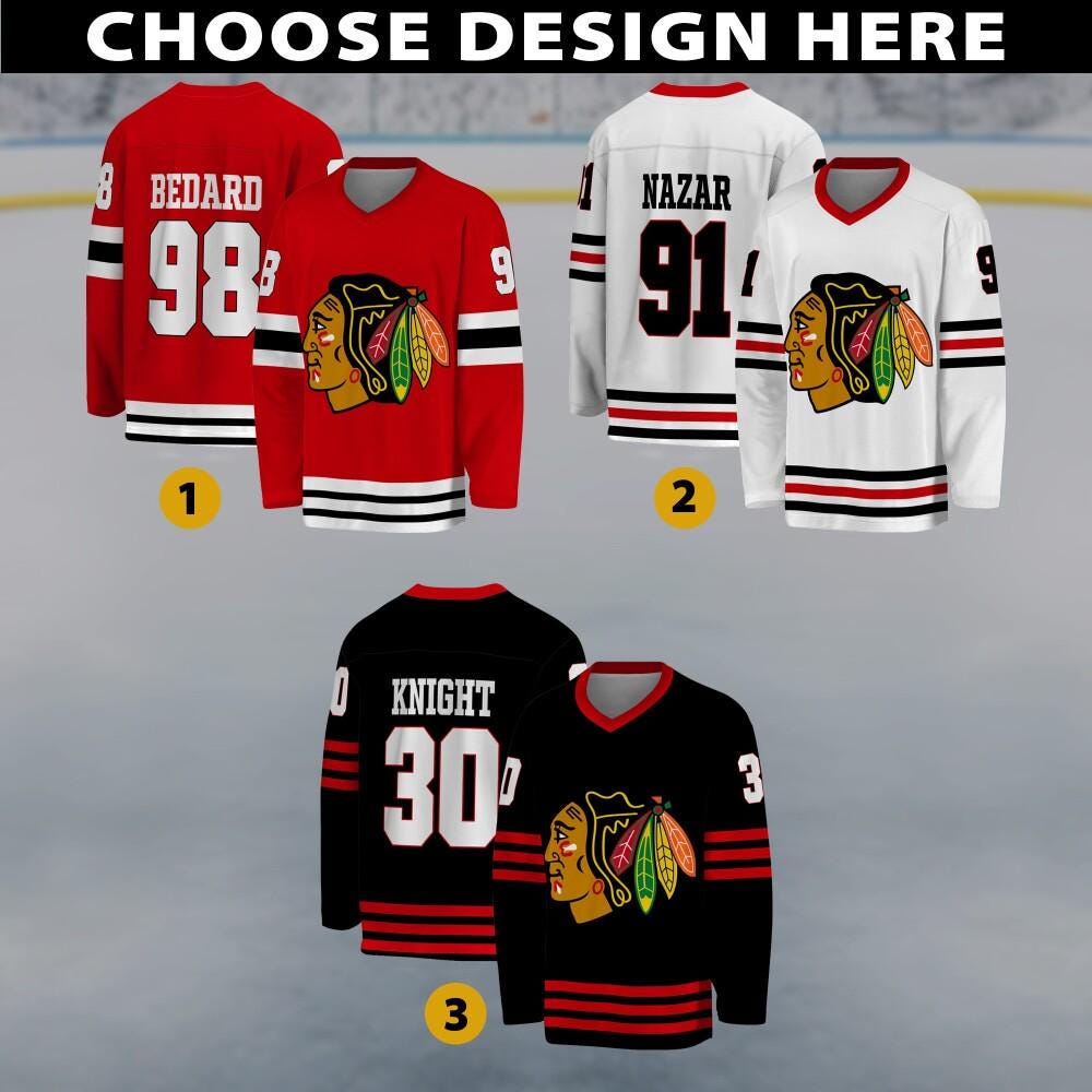 Personalized Chicago Blackhawks Hockey Jersey, Chicago Jersey For Men With Your Team Name, Connor Bedard Fan Hockey Jersey