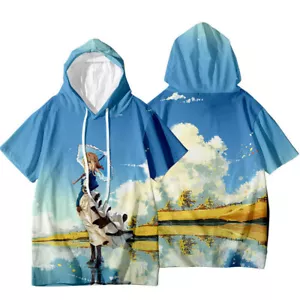 Anime Violet Evergarden Short Sleeve Hooded T-shirt Harajuku 3D Print Tee Tops