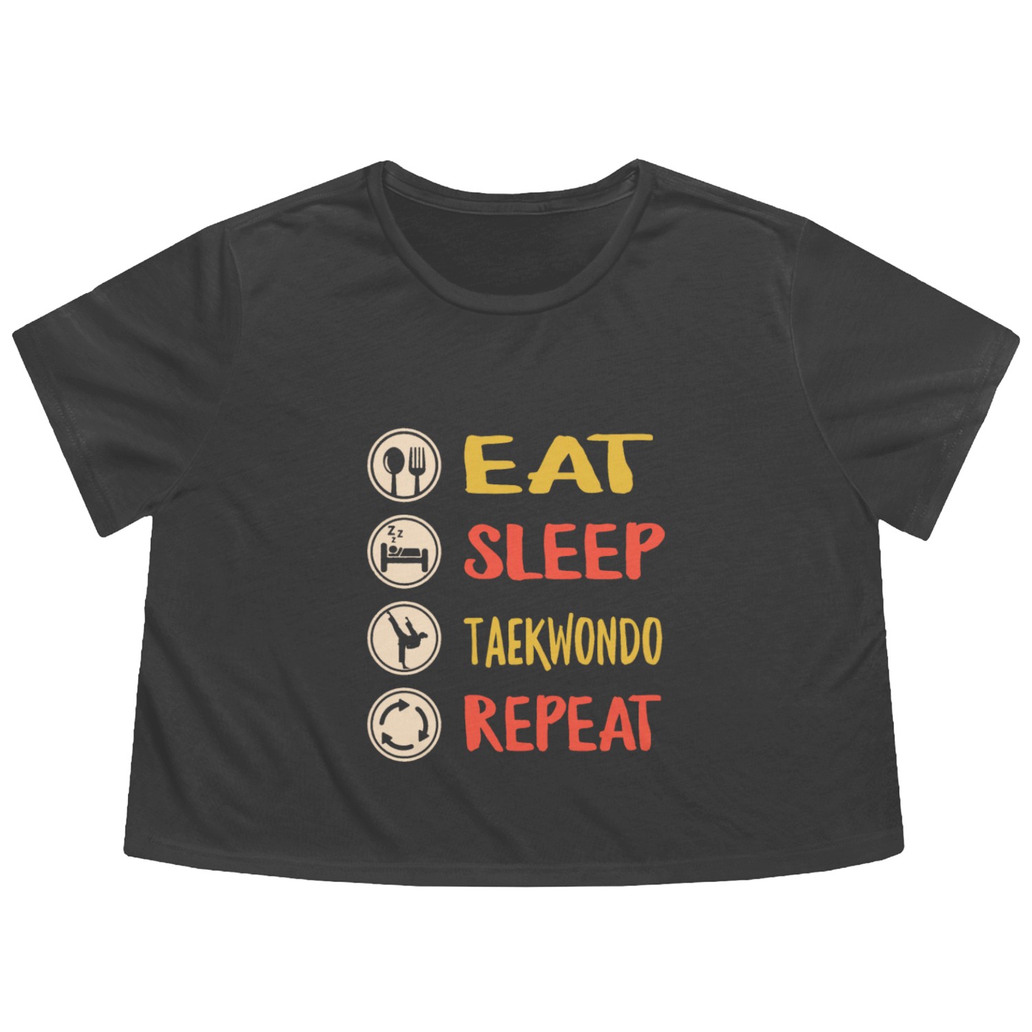 Taekwondo Flowy Cropped Tees, Vintage Eat Sleep Taekwondo