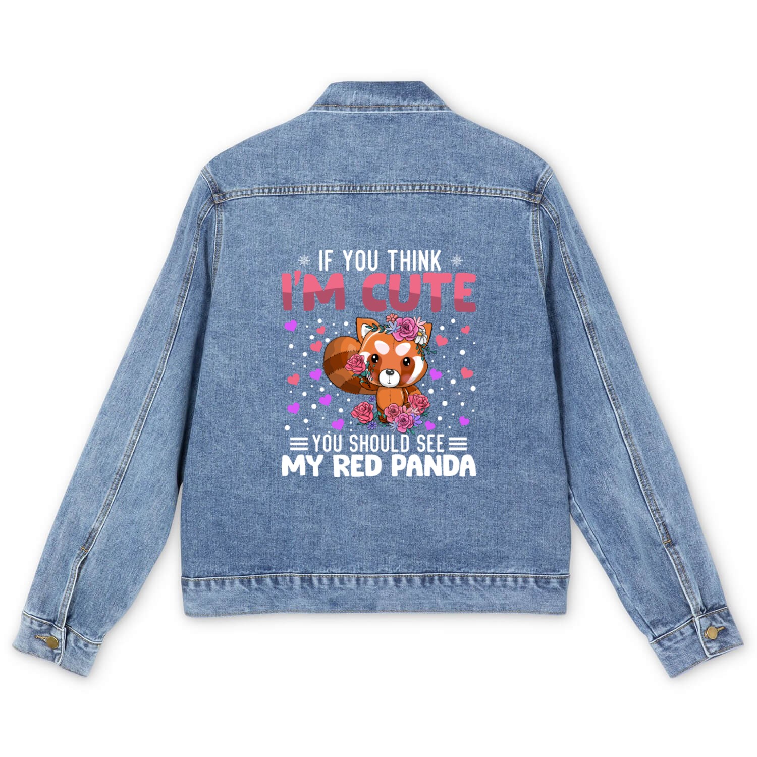Red Panda Heart Valentine's Day Animal For Womens Men's Denim Jackets