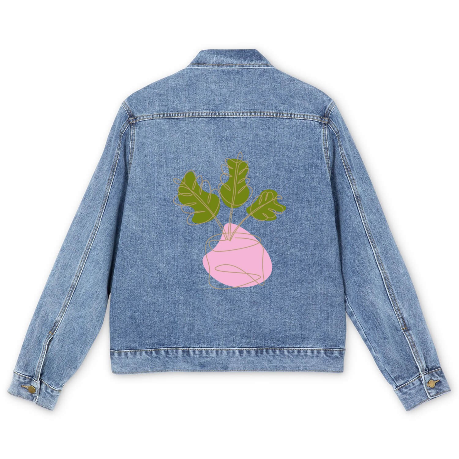 House plant in a pot outline drawing Men's Denim Jackets