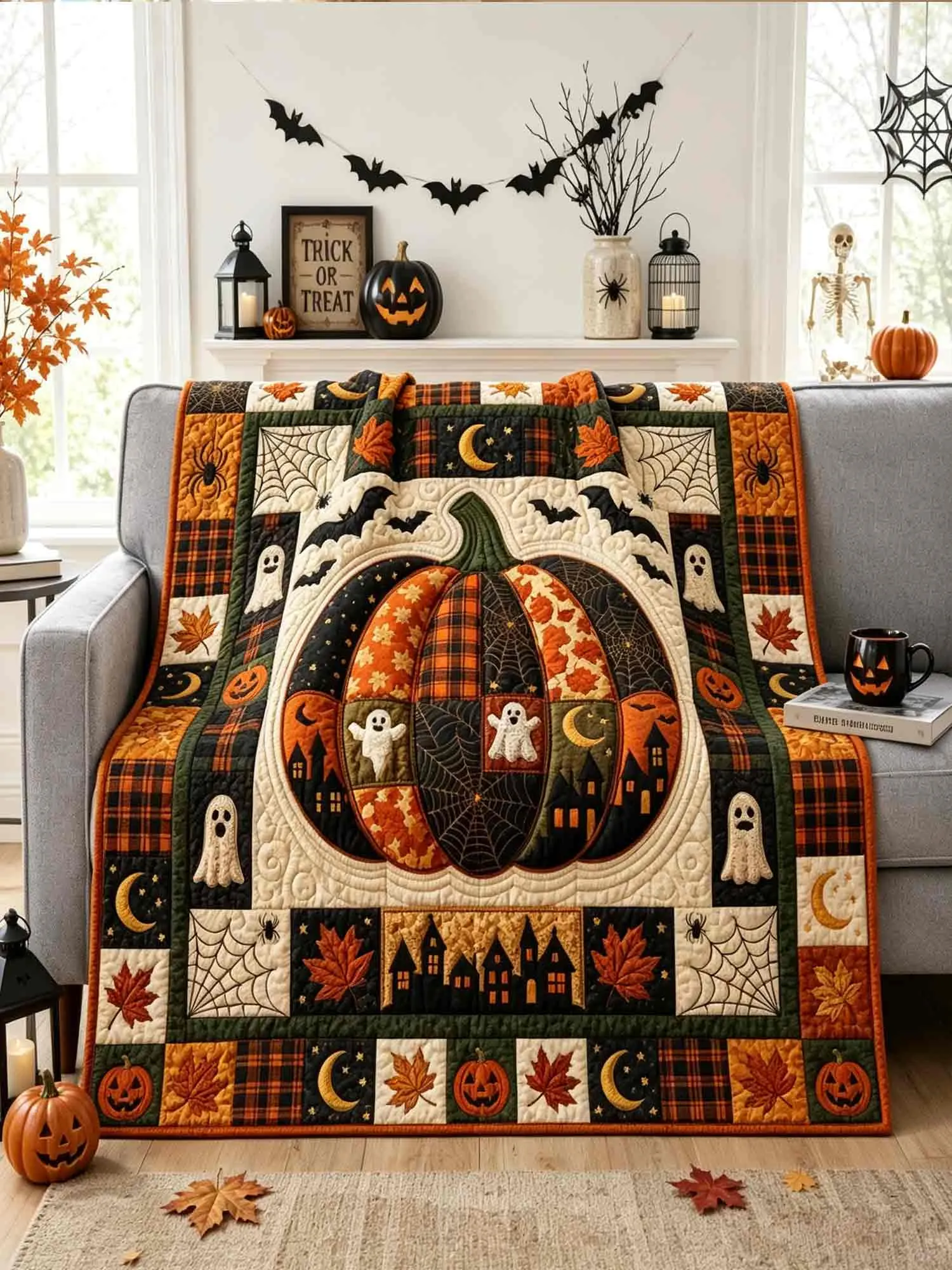 Halloween Patchwork Quilted Blanket