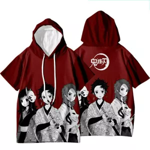 demon Kimetsu no Yaiba Short Sleeve Hoodie TShirt Thin Material Men Women